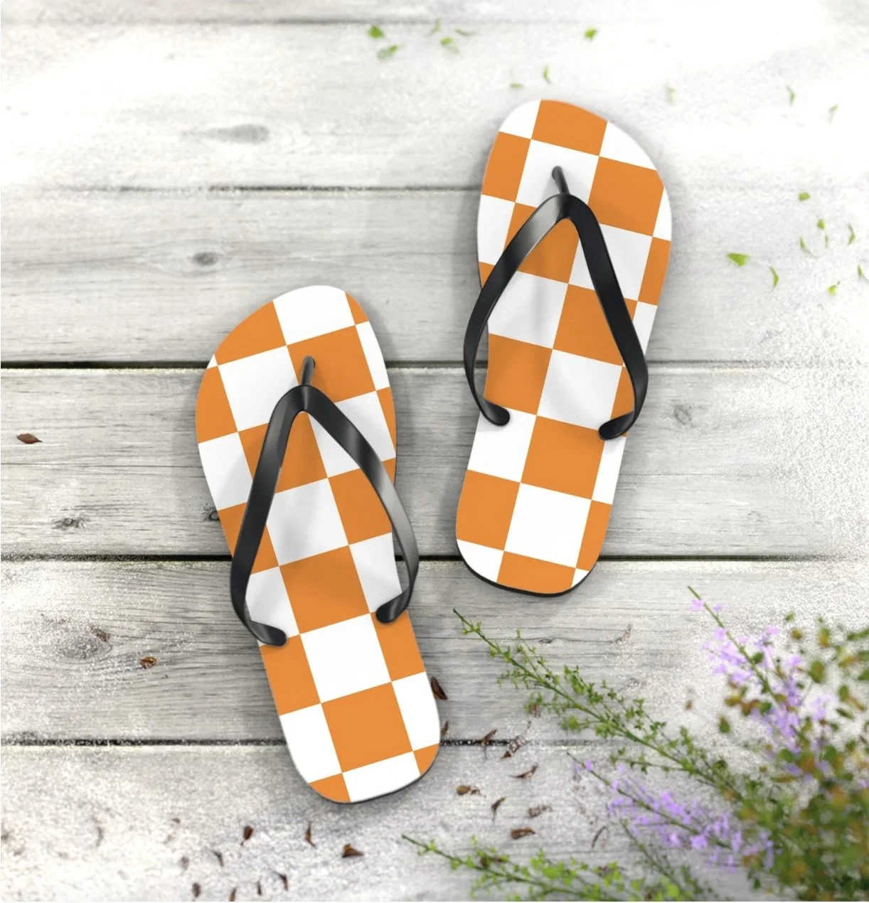 Tennessee Orange White Checkerboard Flip Flops