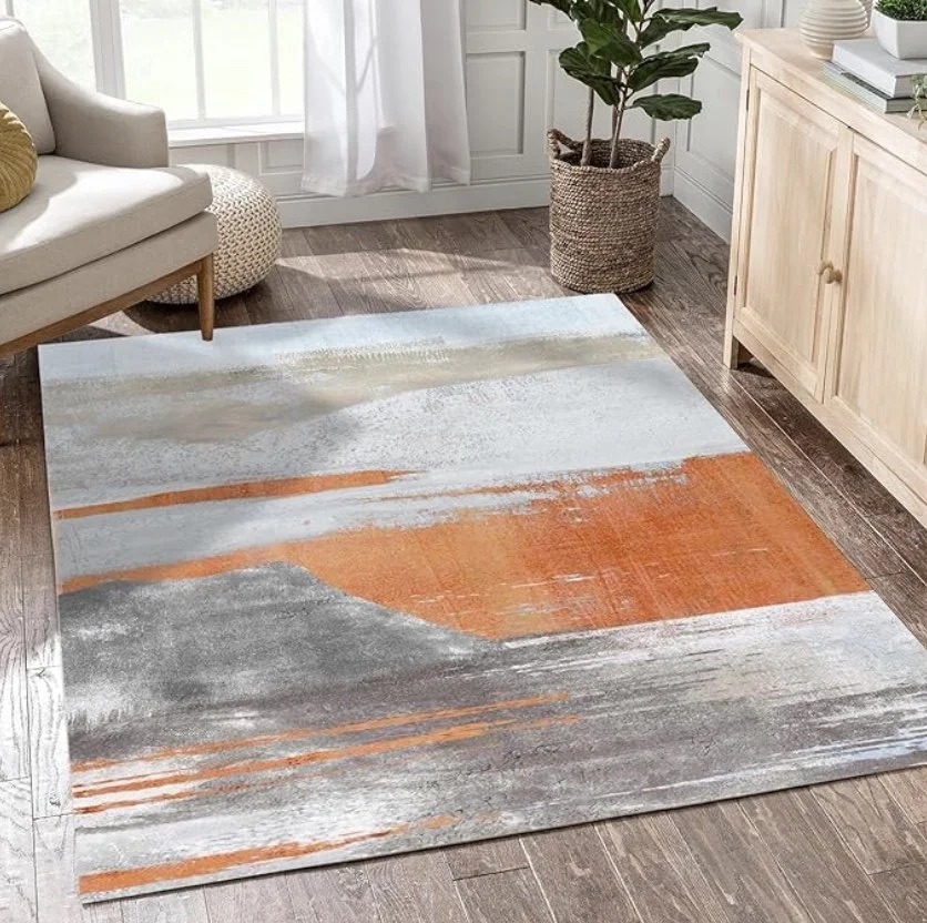 Orange Gray White Minimalist Modern Abstract Rug