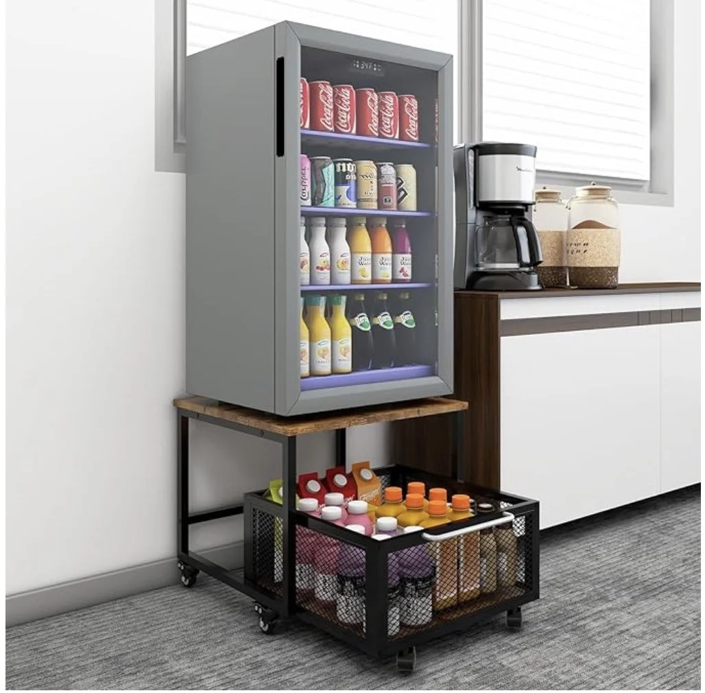 Puncia fridge stand with storage and wheels