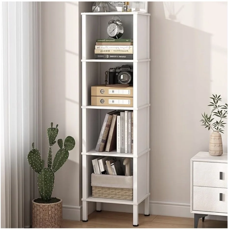 5-Tier Narrow Bookshelf 4 cube slim bookcase storage