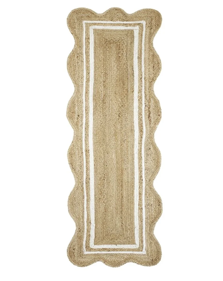 Jute scalloped white border runner rug