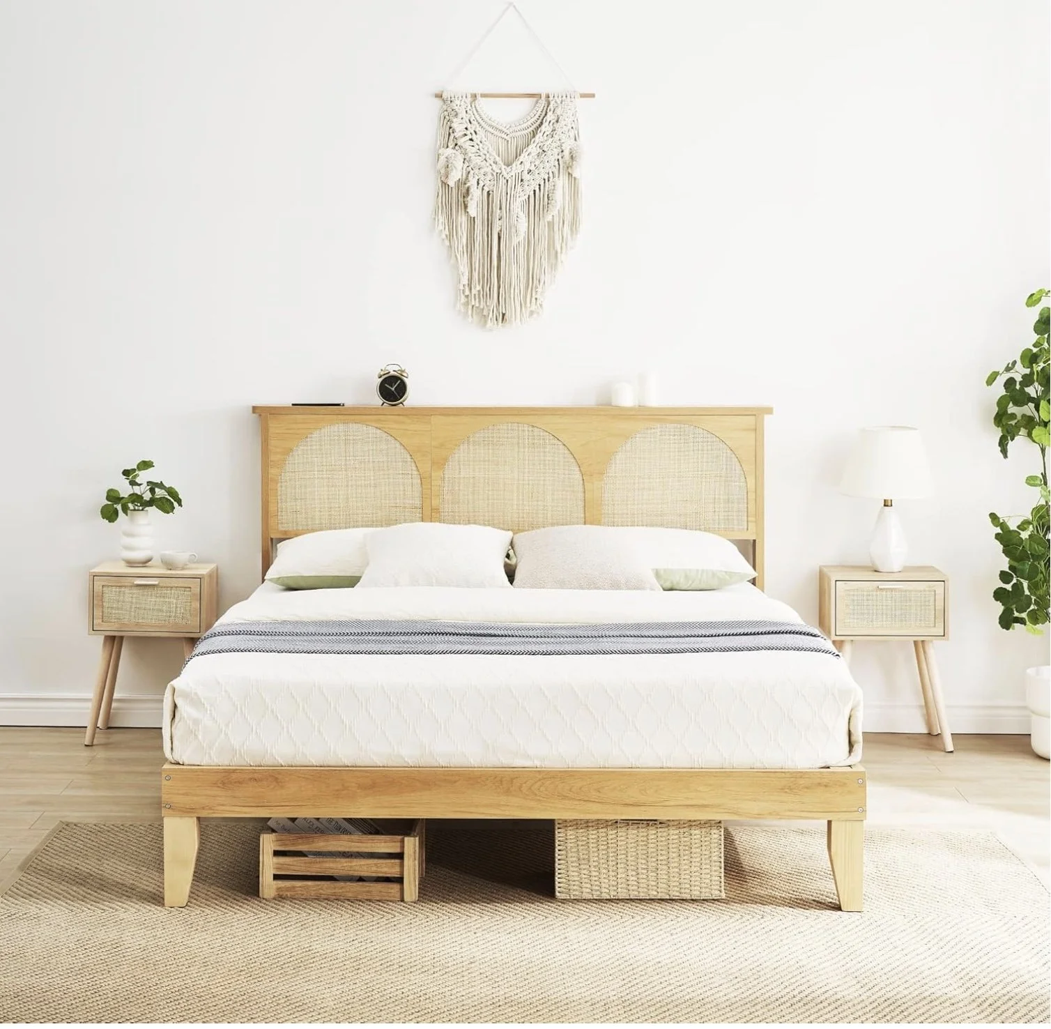 Ratan Natural Headboard Footboard Bed 