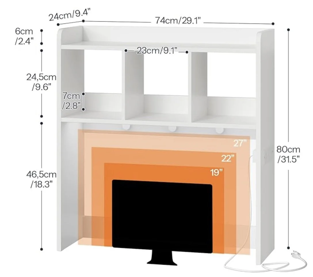 Desk hutch with shelves plugins under 30 inches wide