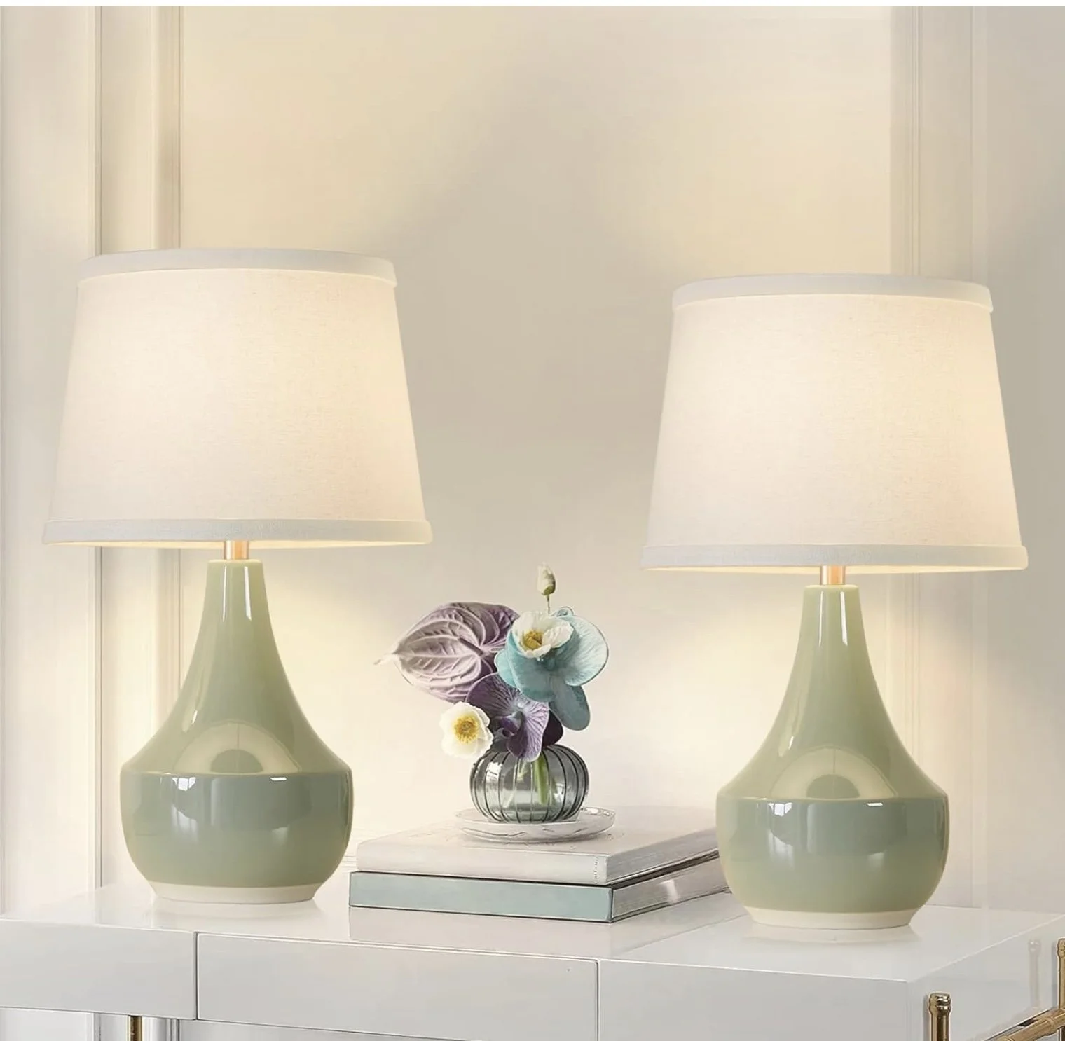 le Lamp Set of 2, 18.63” Ceramic Table Lamp sage green