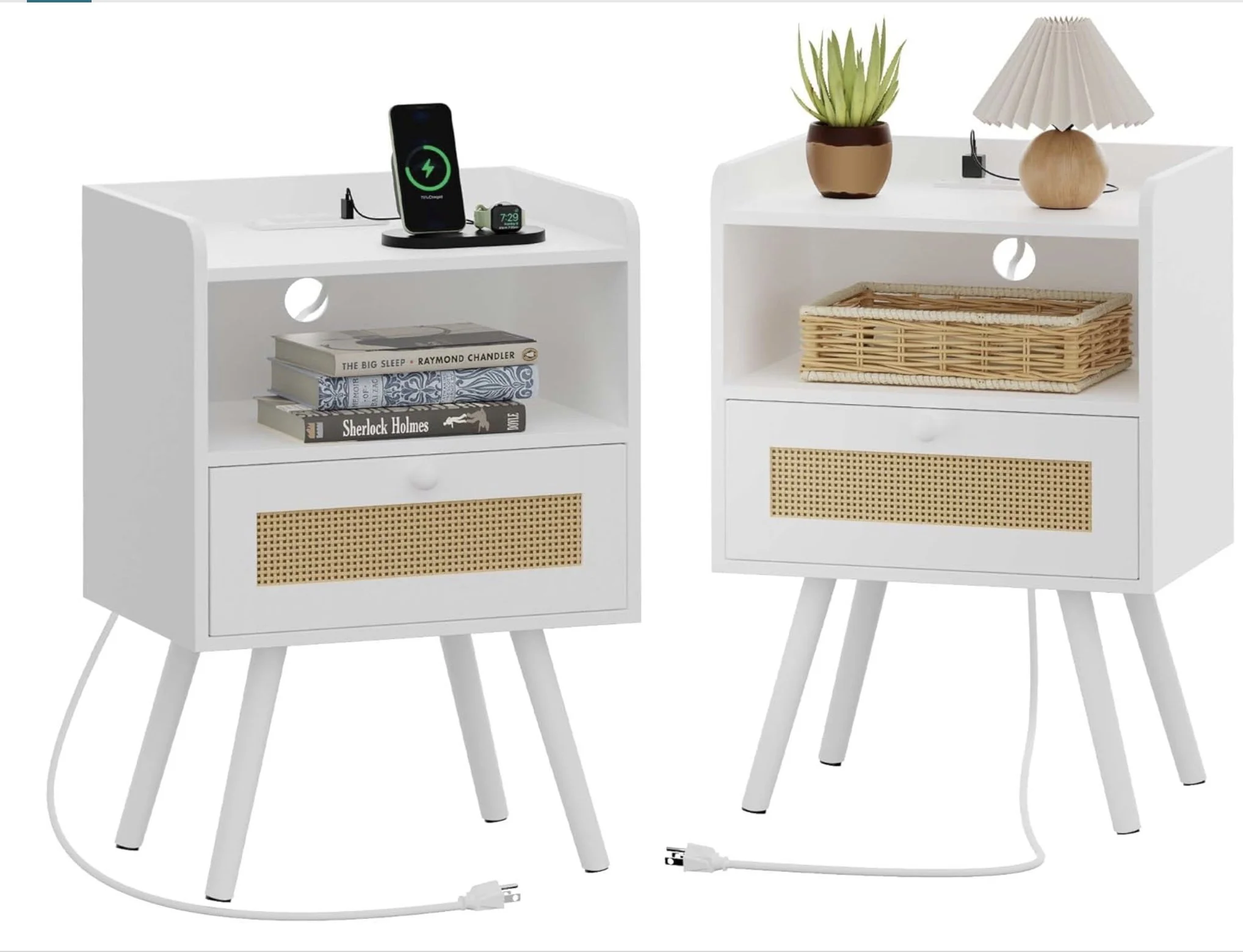 White and rattan side table sets with outlets
