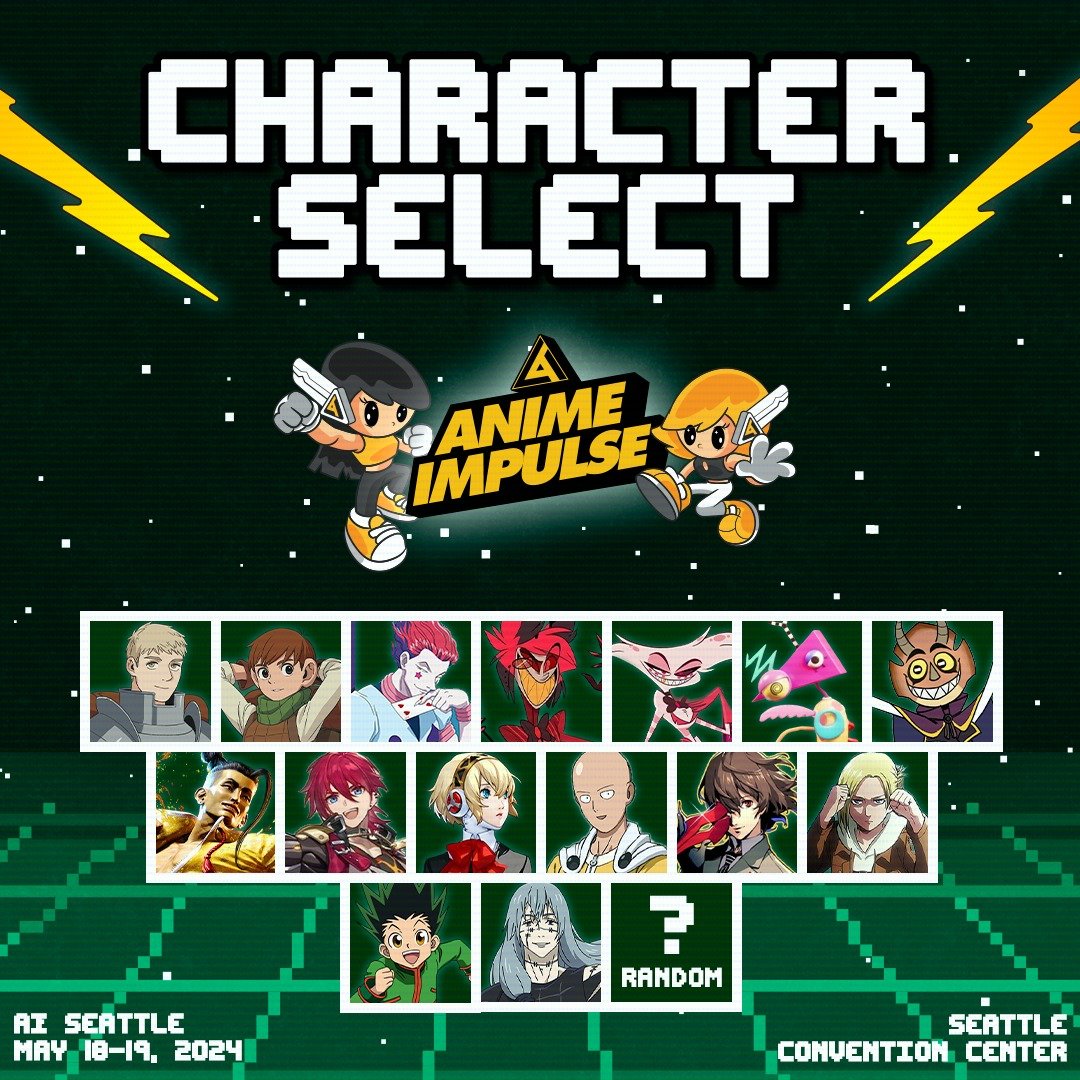 🎮 CHOOSE YOUR CHARACTER 🎮

We&rsquo;re bringing out a stacked roster of talented voice actors to #ANIMEImpulseSeattle2024! Don&rsquo;t miss this chance to meet these amazing talents, take some pics, get a signed print for your collection, and so mu