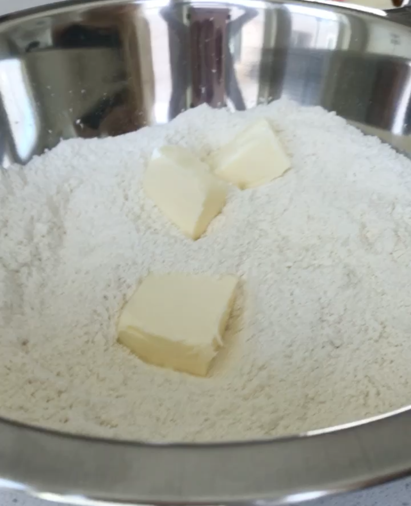  Flour and cubed butter 