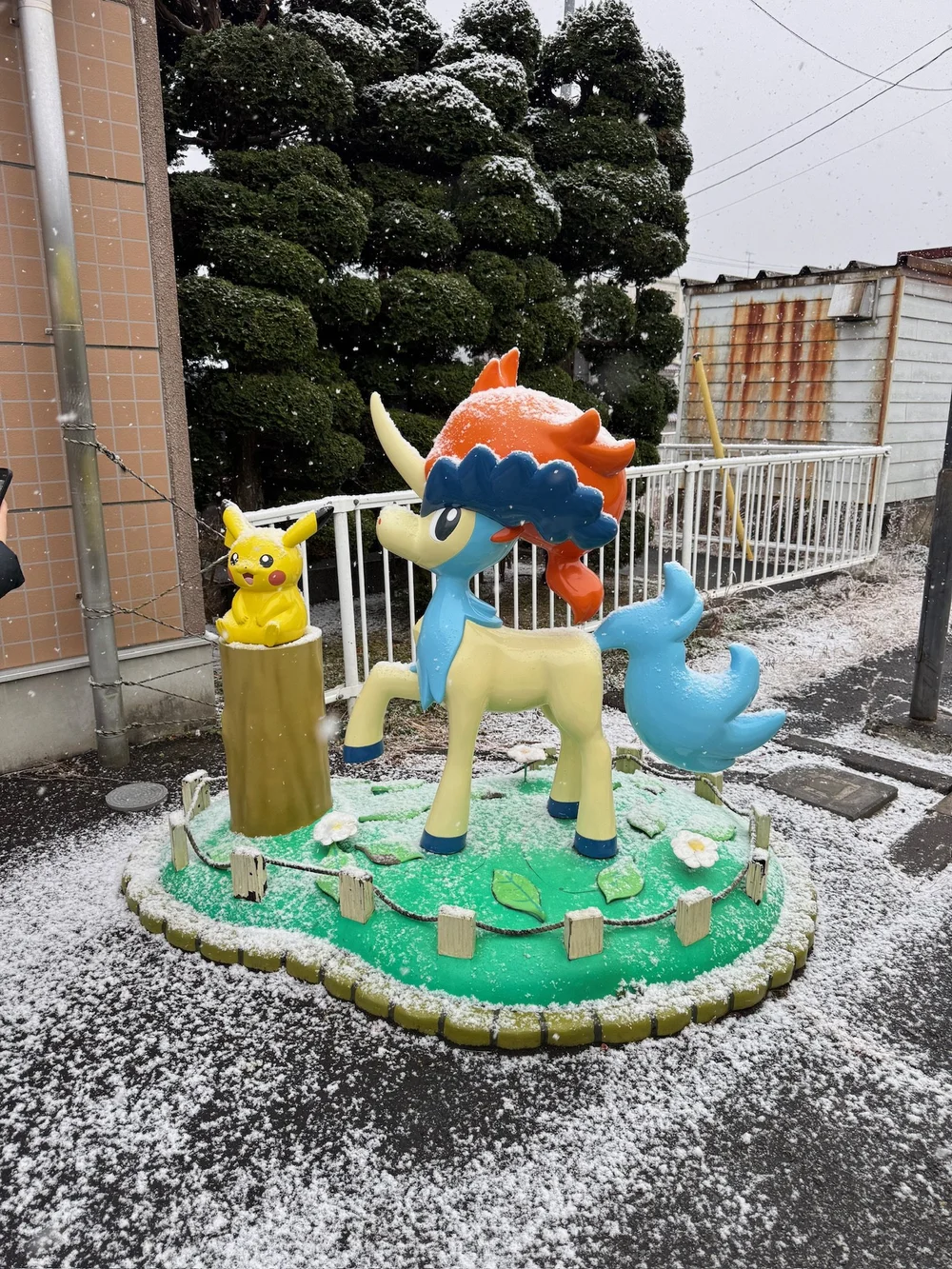  pikachu statue at a stamp rally station 
