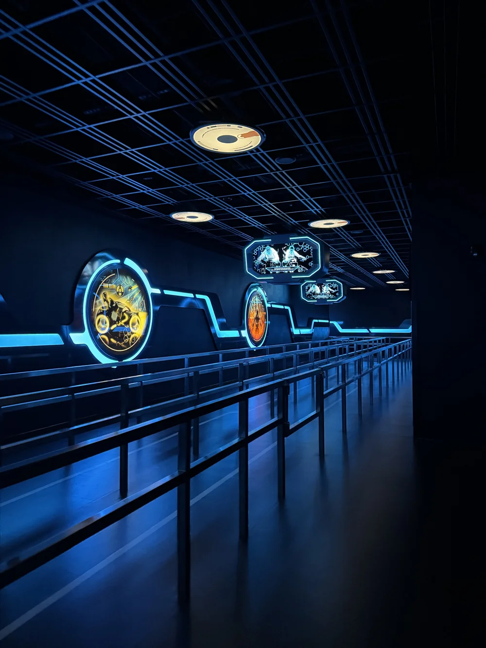  Inside TRON queue with neon lights 