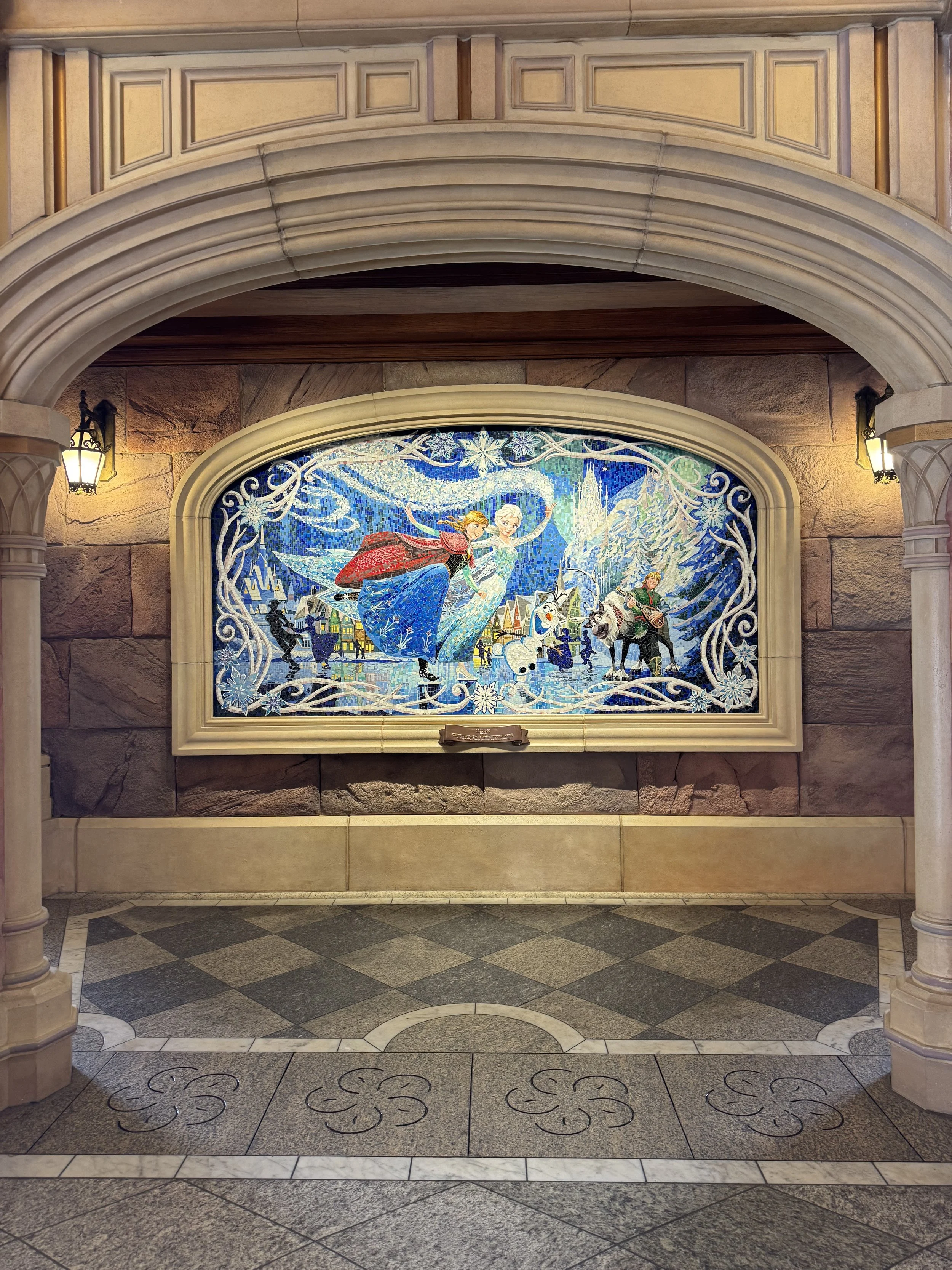  Elsa and Anna art in the castle walkway 