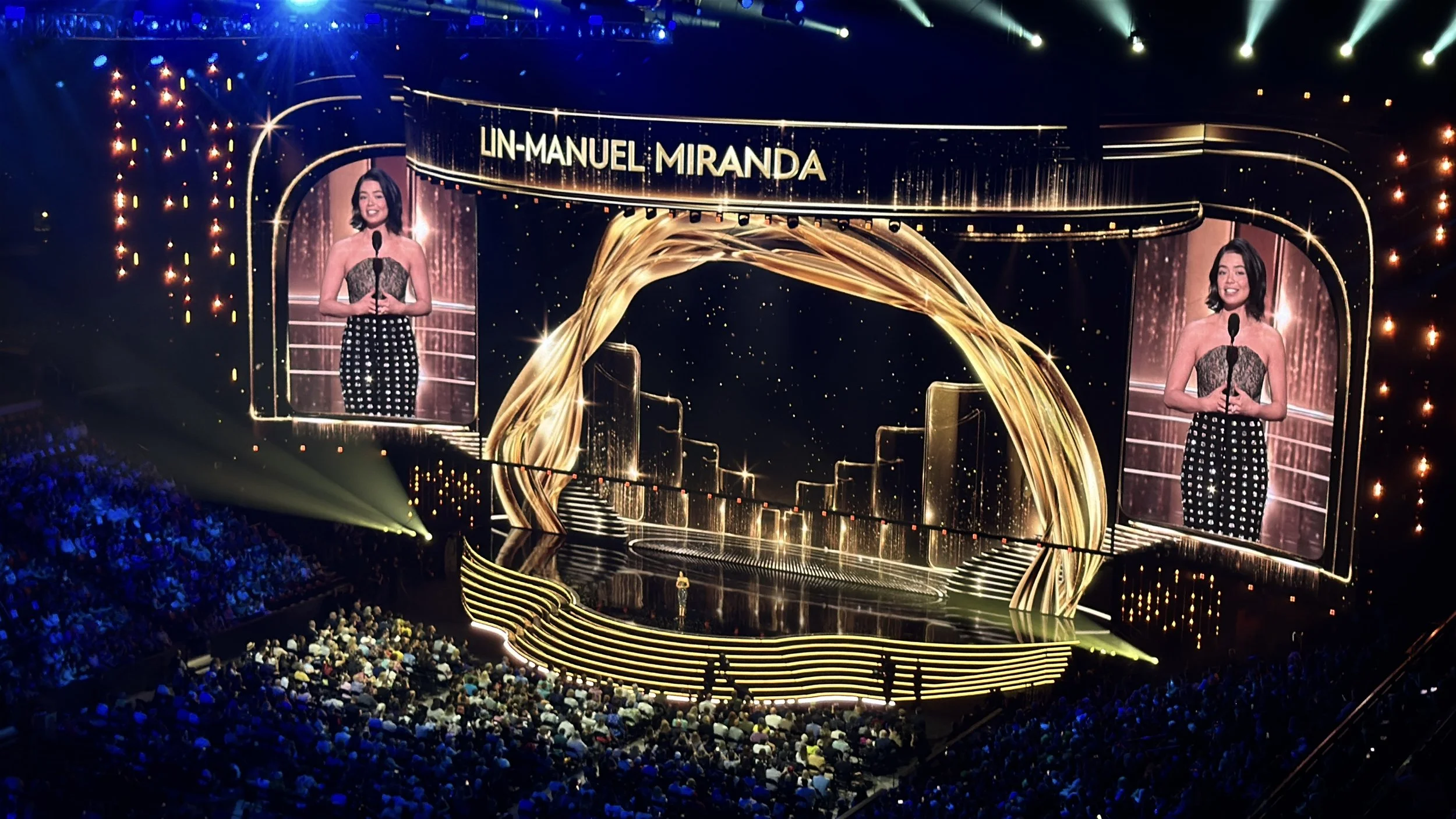 Auli'i Cravalho introducing Lin-Manuel Miranda at the Legends Ceremony at D23