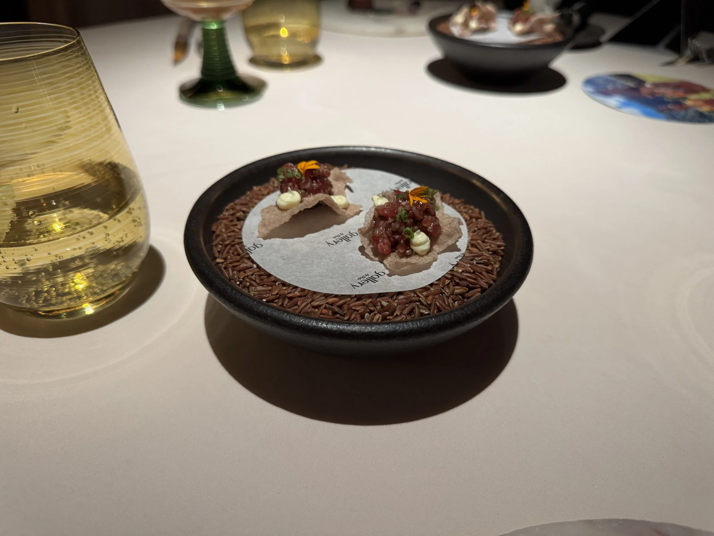 wagyu tartare on a crispy rice cracker