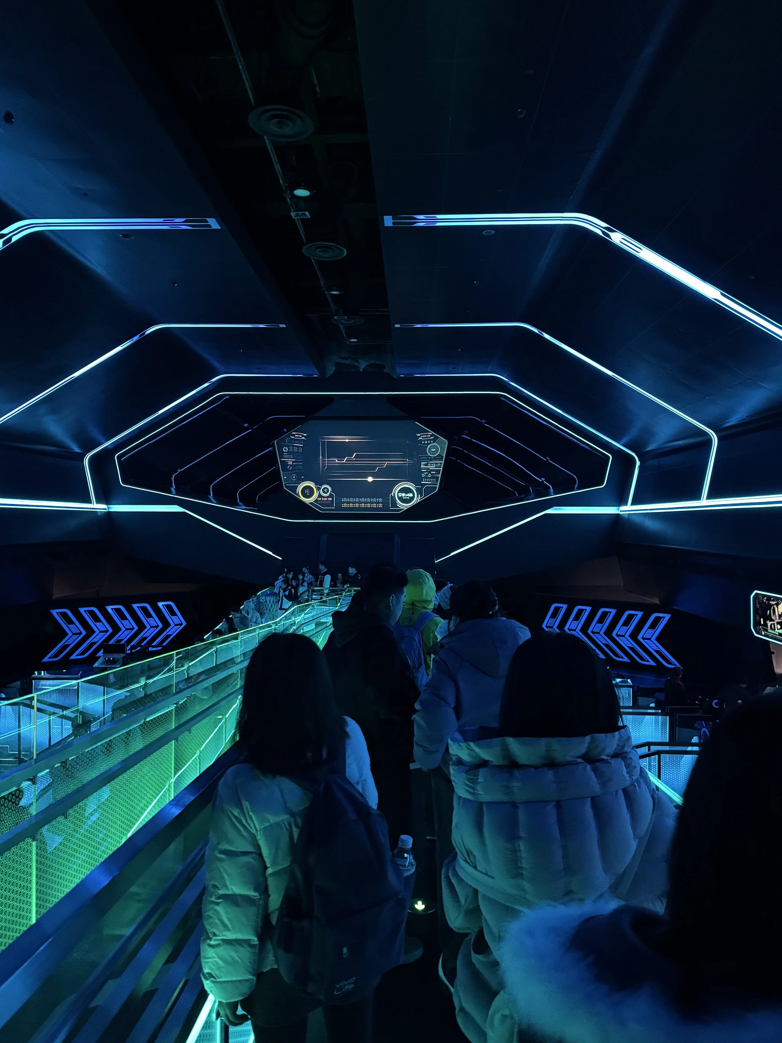 Indoor queue on the Tron Lightcycle Power Run ride