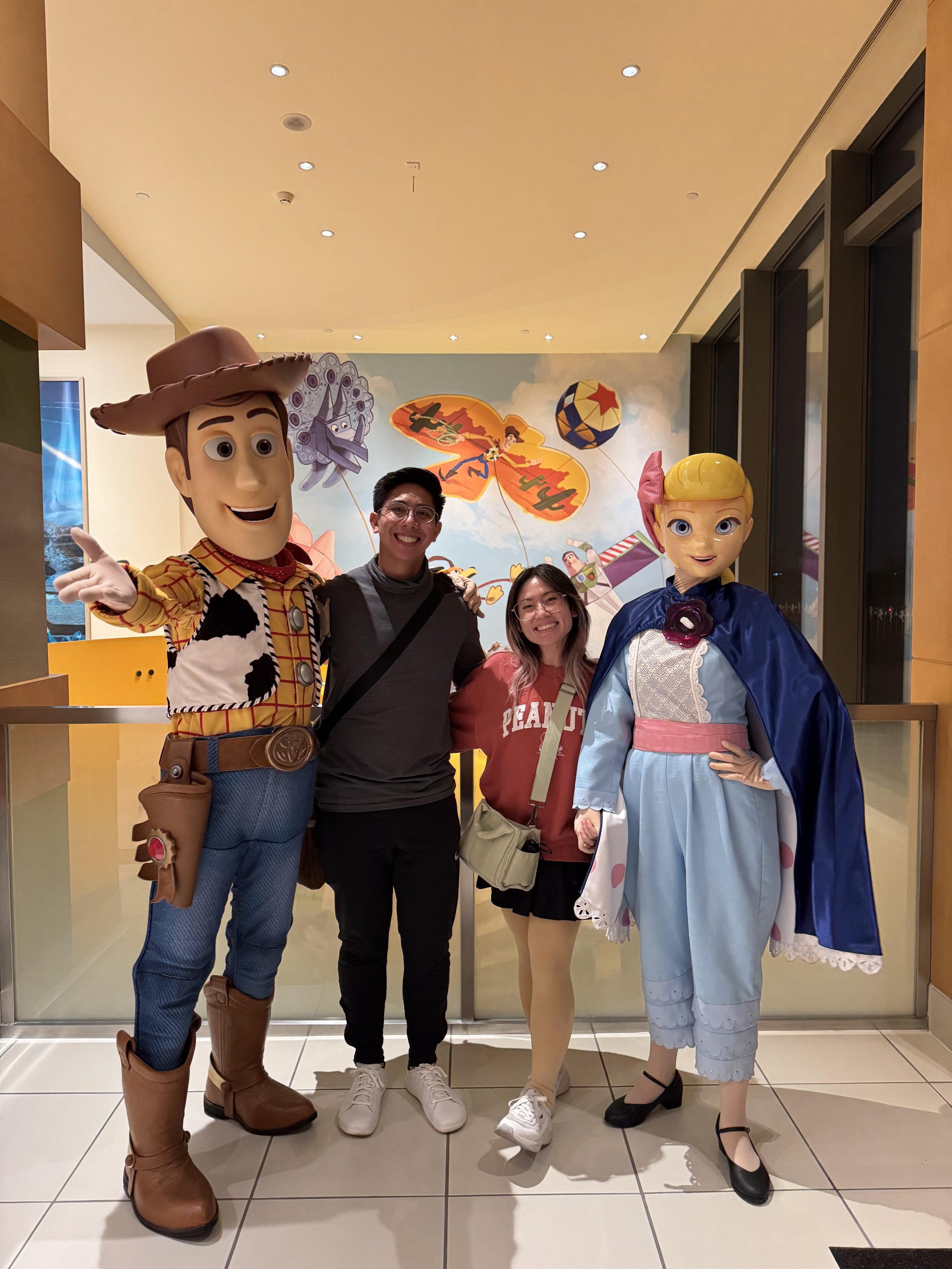 Character meet and greet with Woody and Bo Peep inside Toy Story Hotel lobby