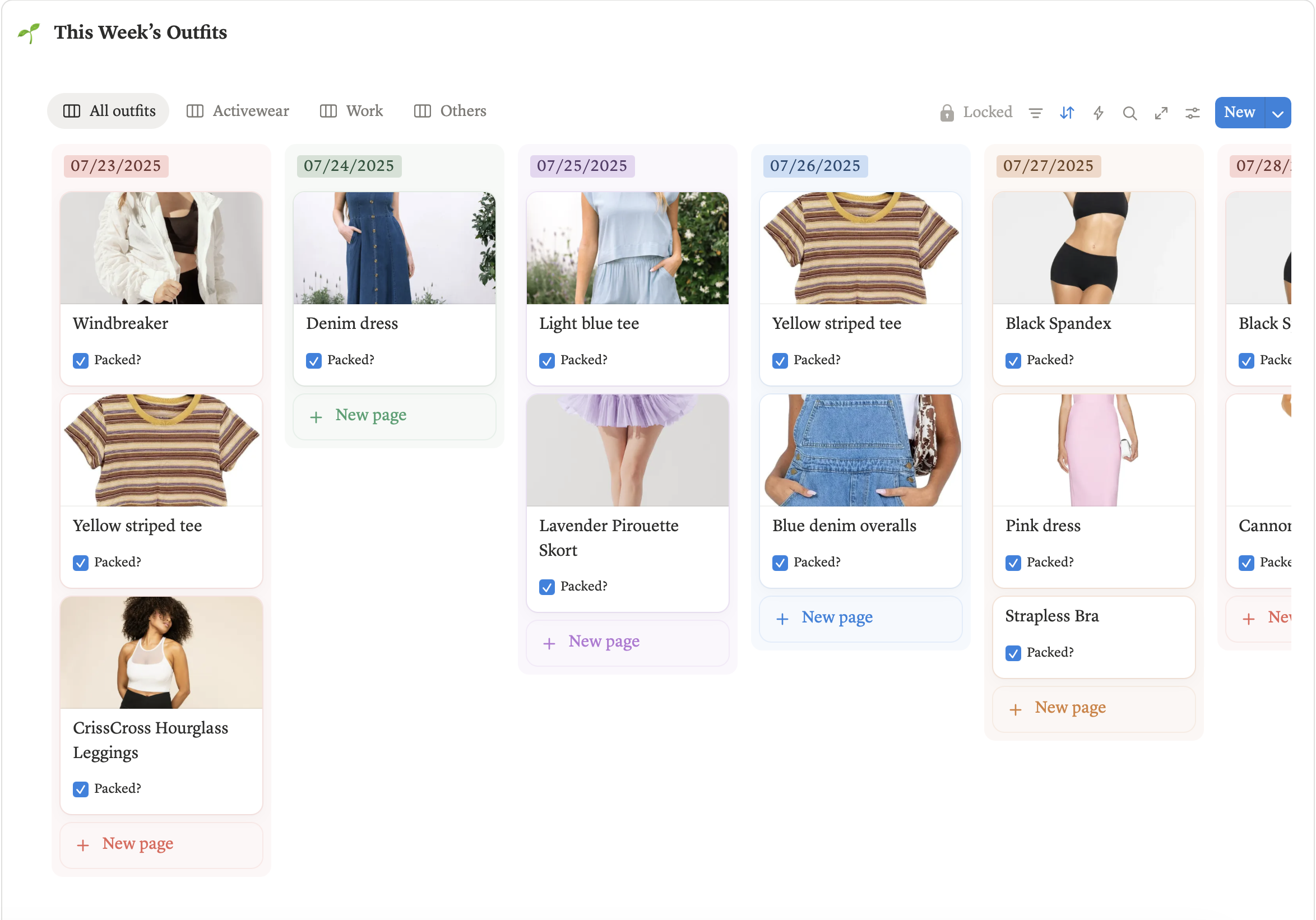 Screenshot of clothing garments in tiles organized by Date