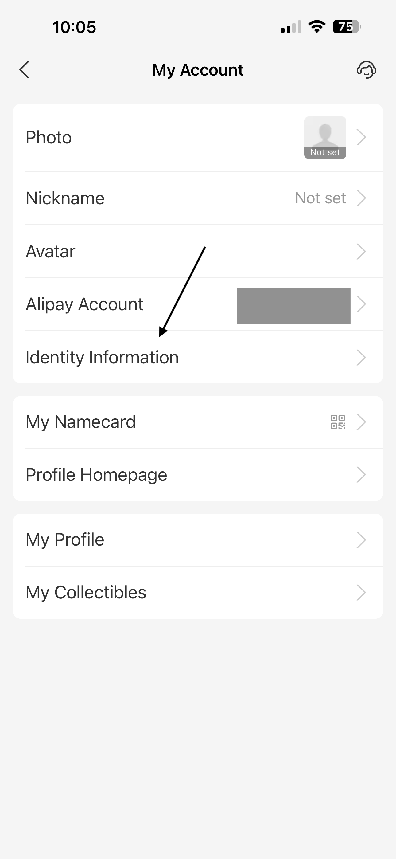 screenshot to show where to access identity information