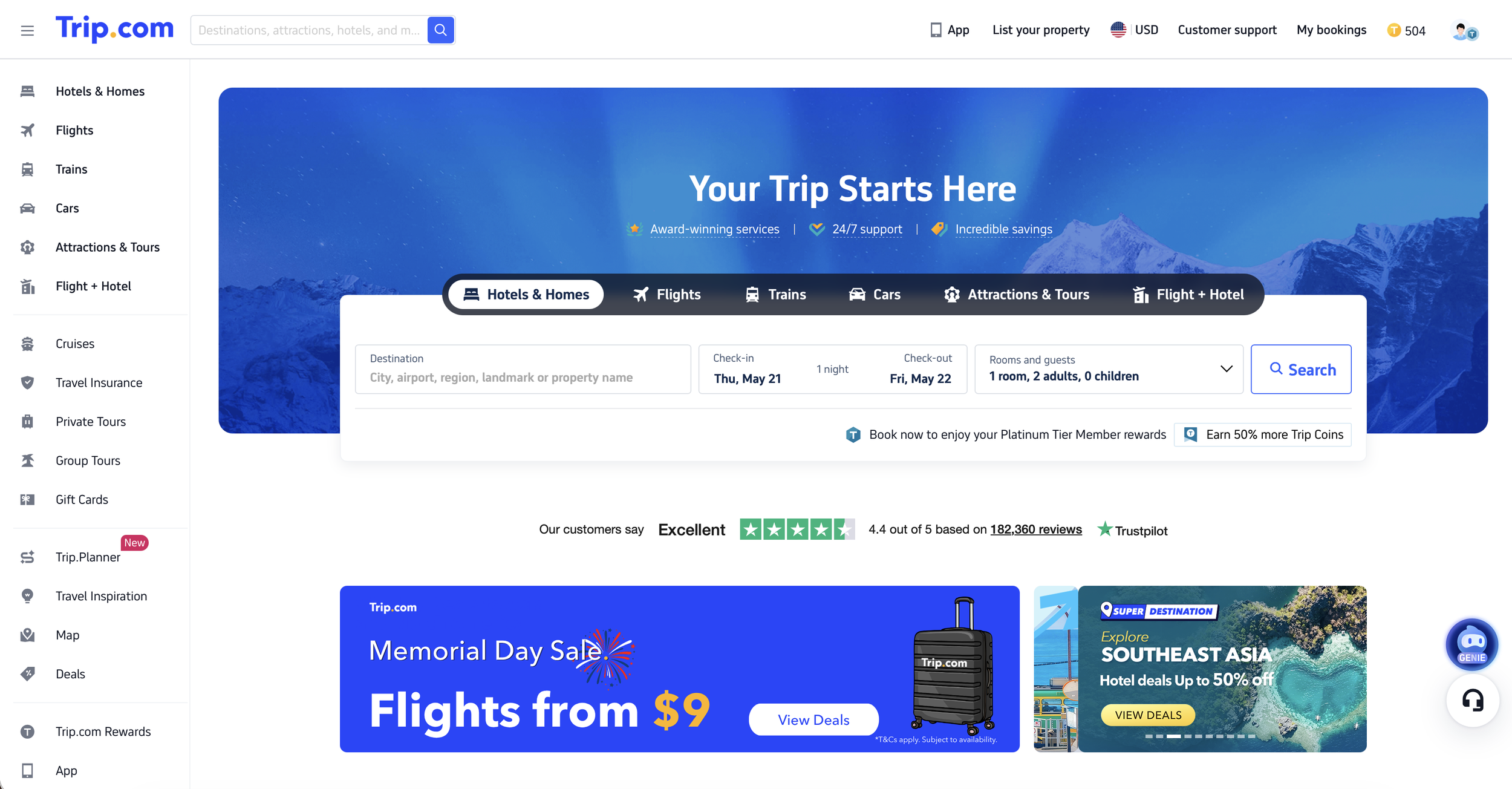 trip.com booking website