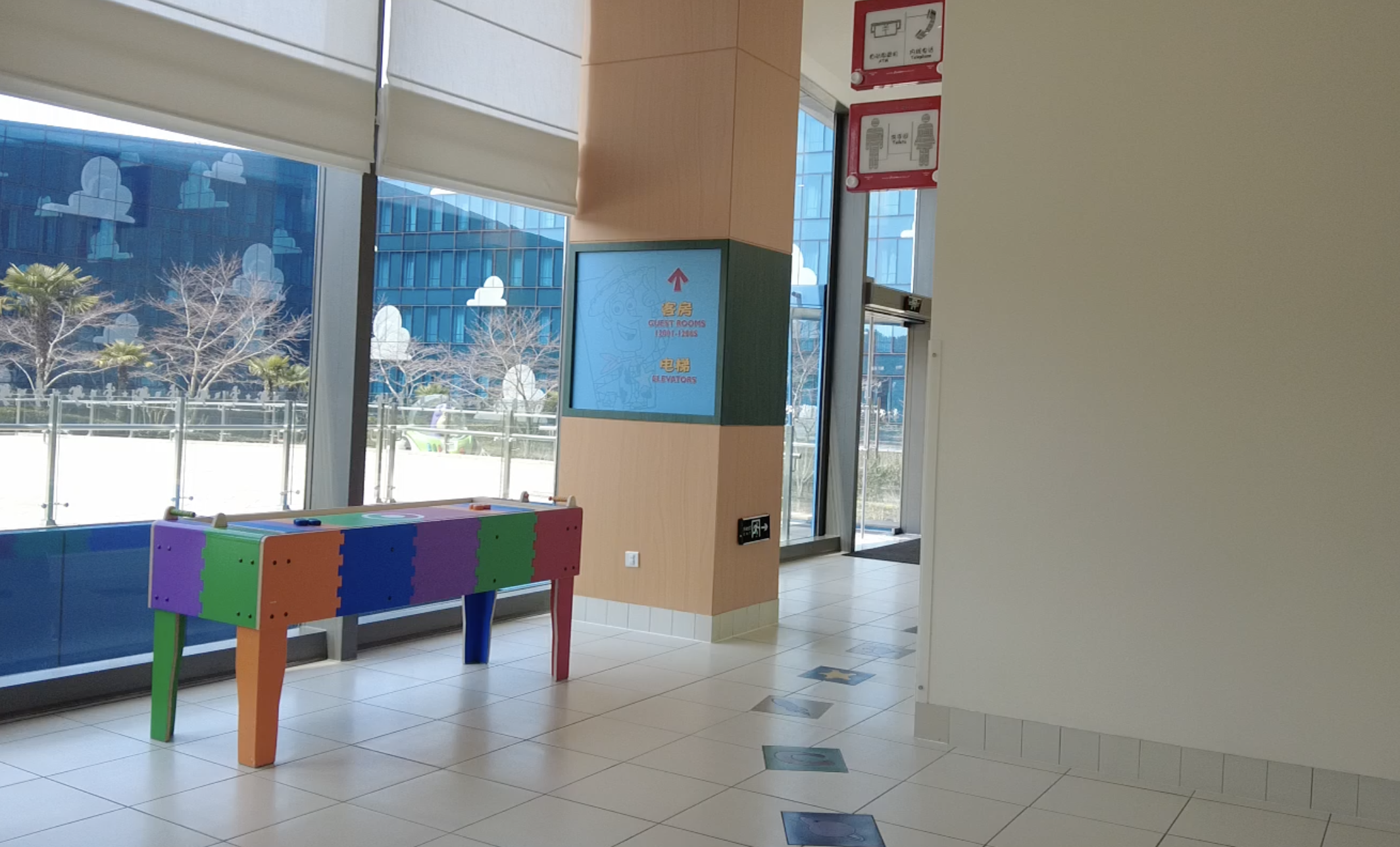 Shuffleboard table in Toy Story Hotel lobby