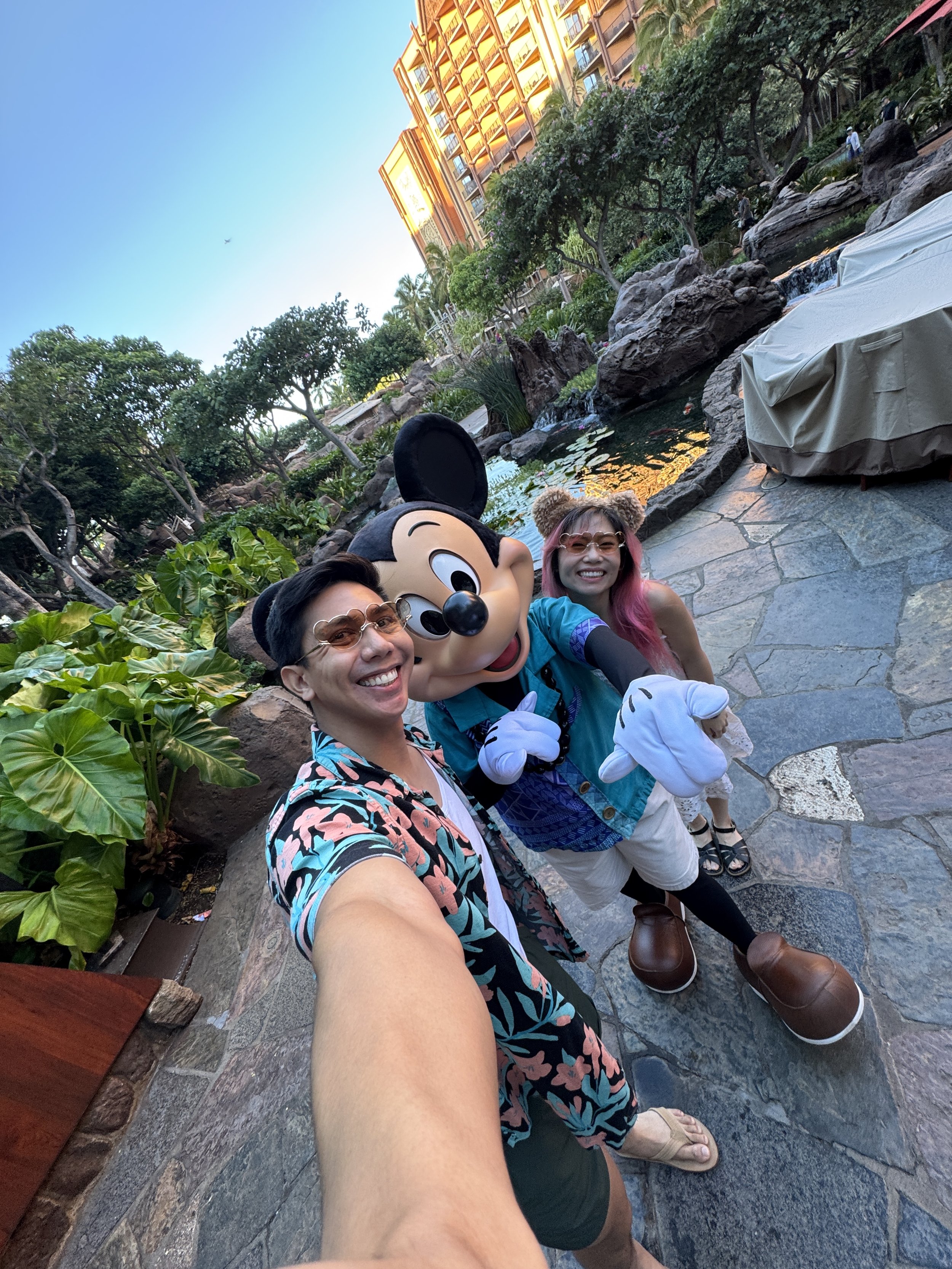 Selfie style photo with Mickey Mouse at Aulani