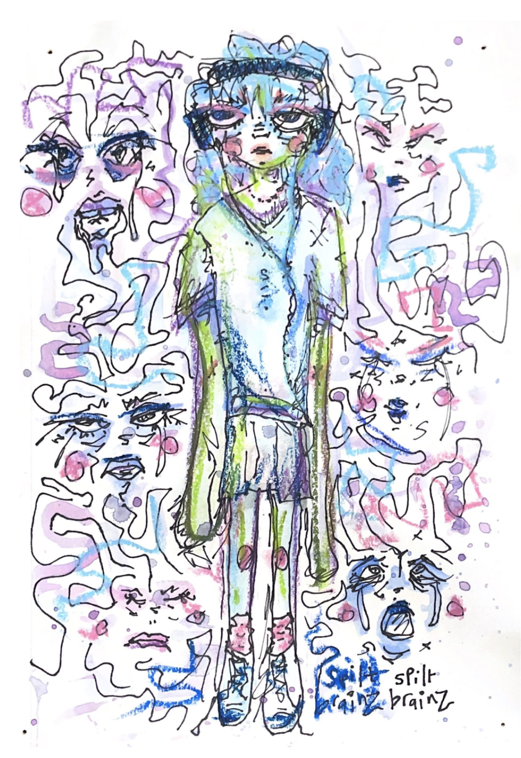 Spilt Brainz | Ink and Pastel 5x8”, 2021