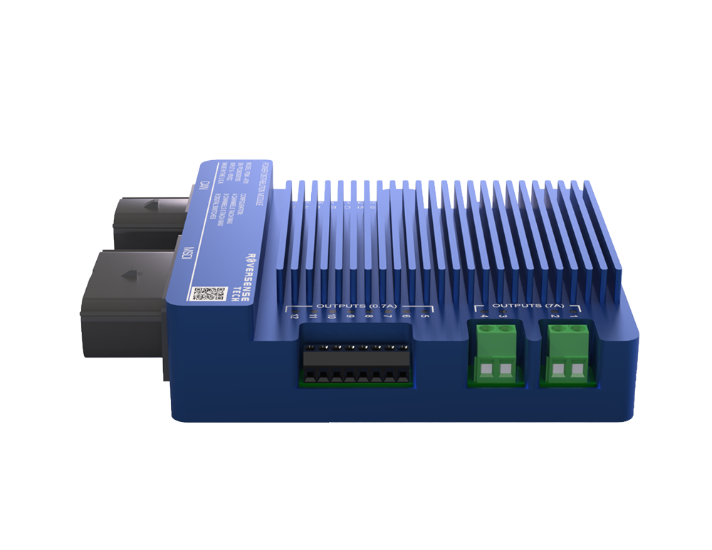 Left view of power distribution module with twelve channels and switch detection