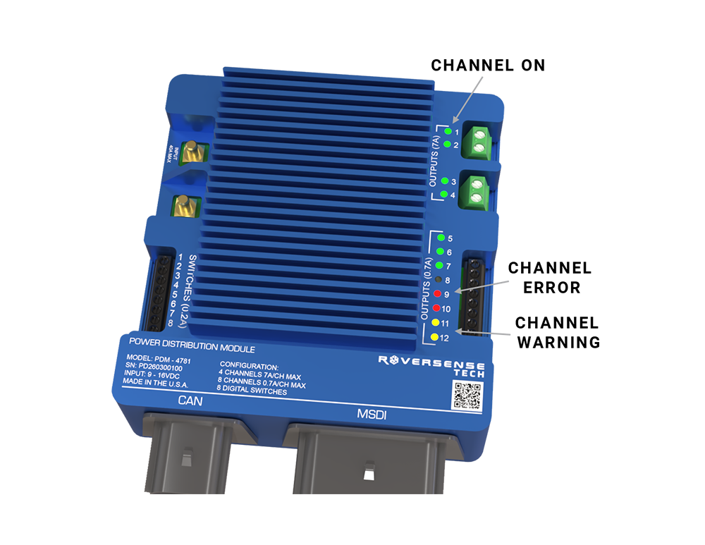 RoverSense PDM with indicator lights illuminated