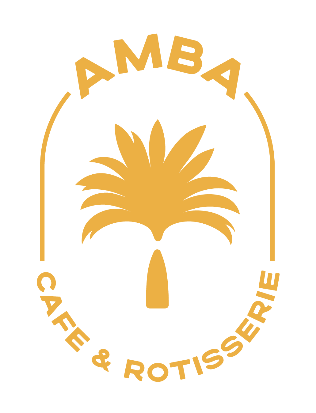 Logo for AMBA Café and Rotisserie, featuring a stylized pineapple with the words 'AMBA' at the top and 'Café & Rotiserrie' at the bottom.