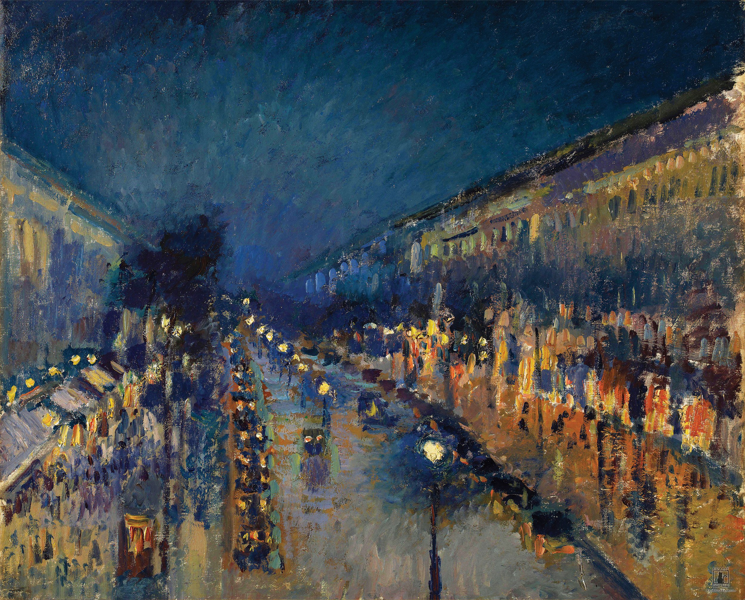 "The Boulevard Montmartre at Night" | By Camille Pissarro