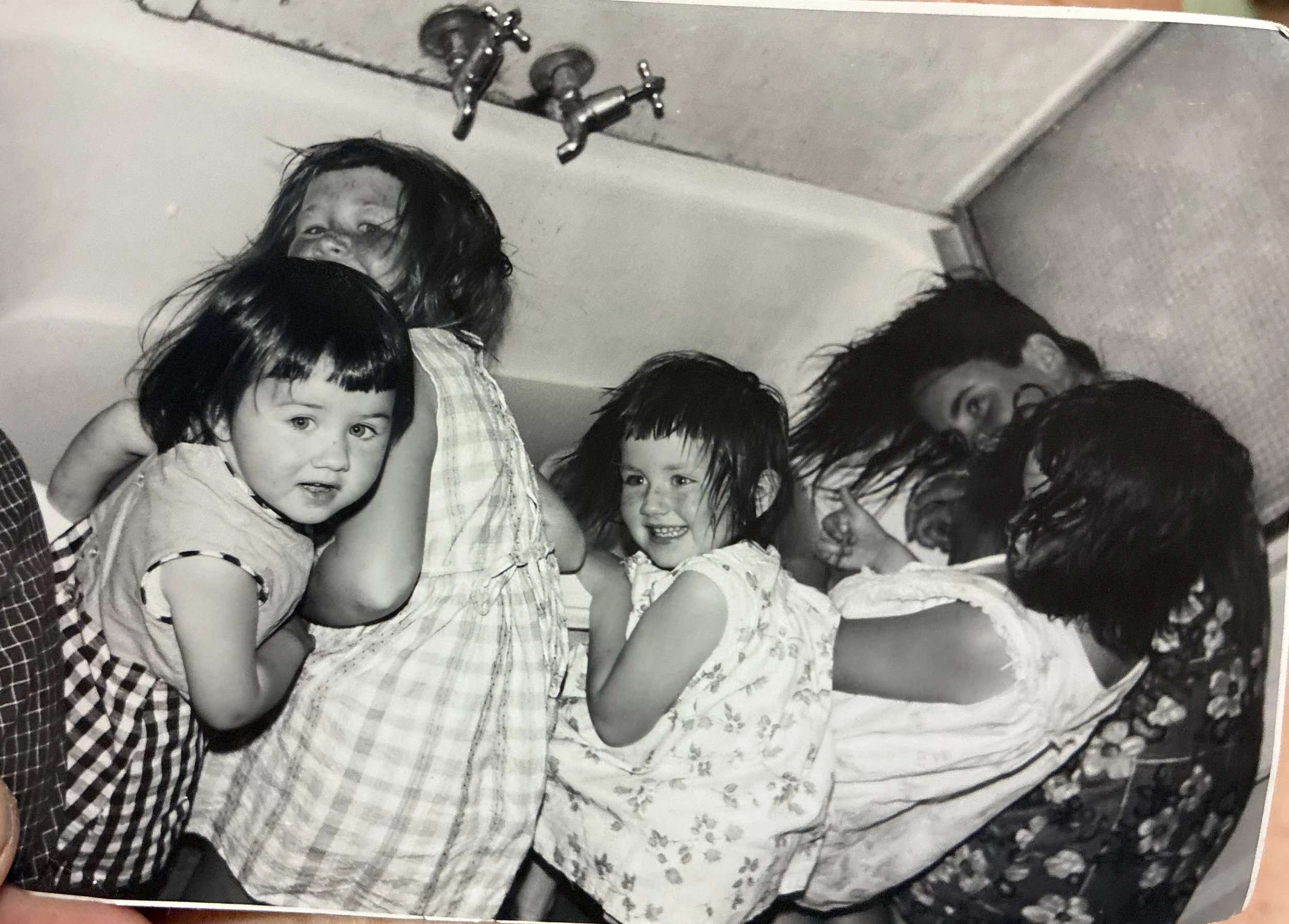 bath time at the reillys,  same haircut different colour