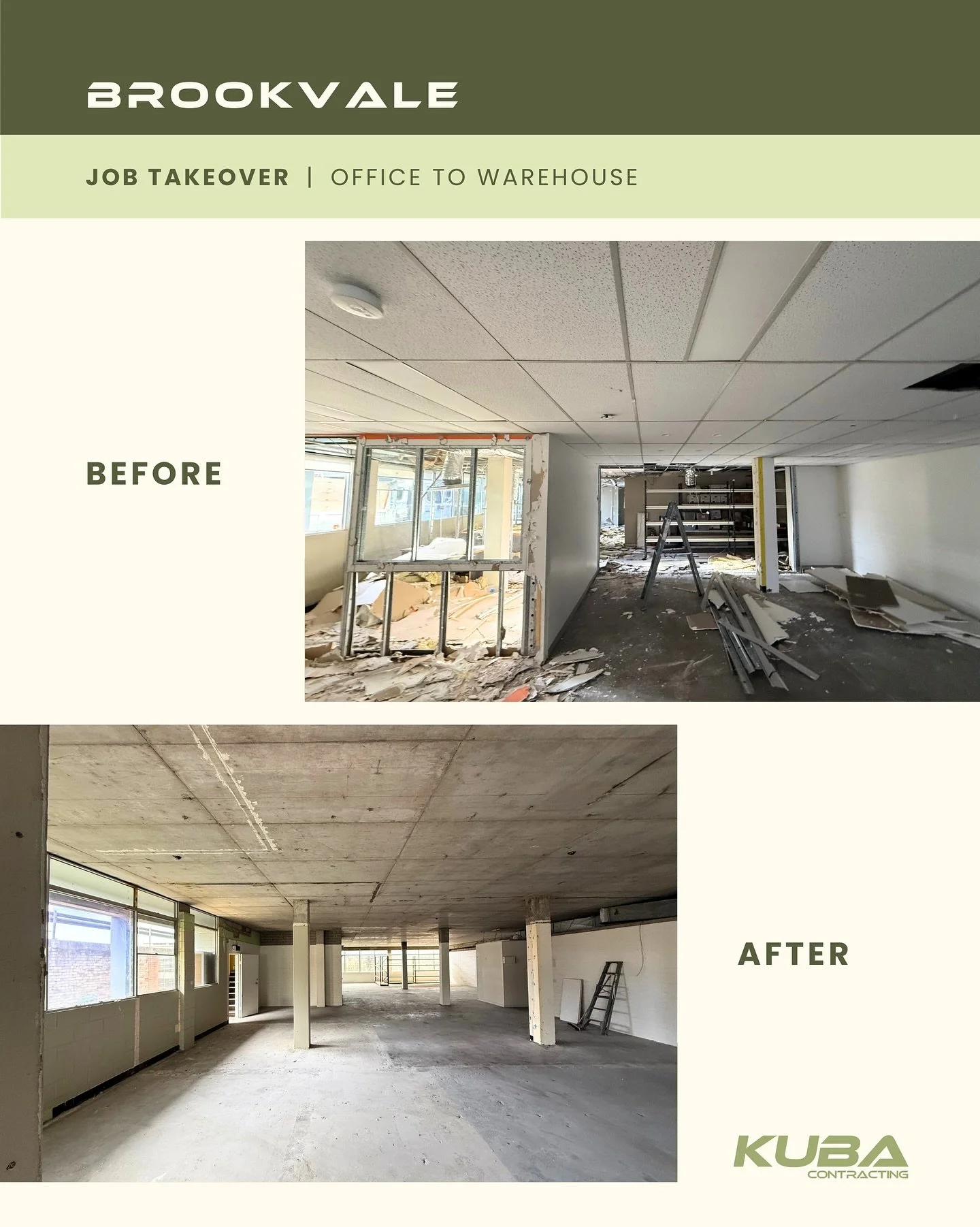 Brookvale &bull;
We successfully transformed this large office space by performing a complete soft strip-out to prepare it for a warehouse conversion. 

With precision and efficiency, we ensured the space was ready for its new purpose while maintaini