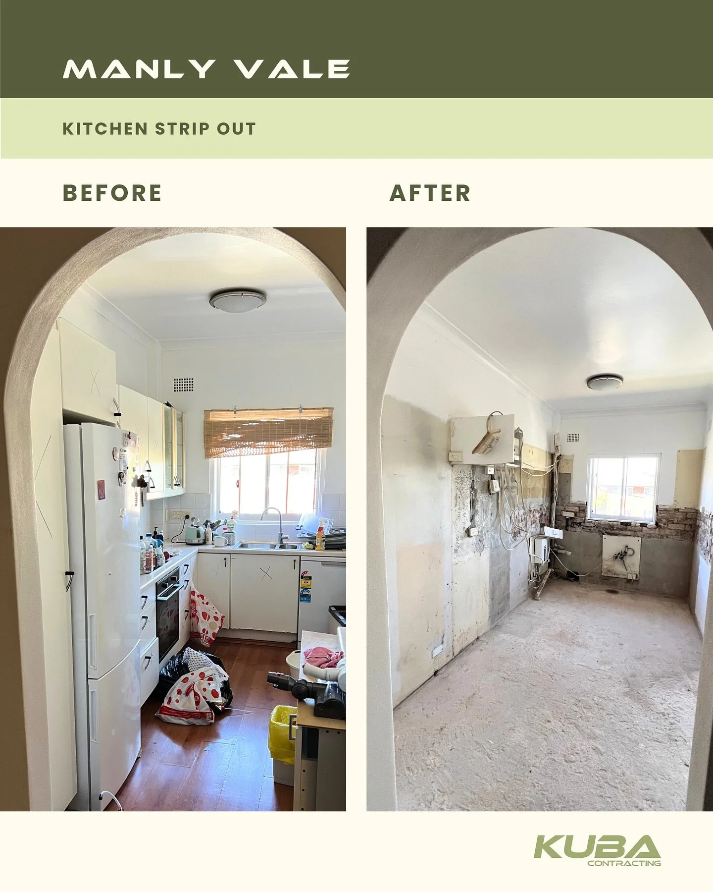 Out with the old, ready for the new! ✨

Soft strip out of a kitchen in Manly Vale - rubbish cleared and ready for renovation.

#kitchenstripout #manlyvale #sydneyrenovation #softstripout #beforeandafter