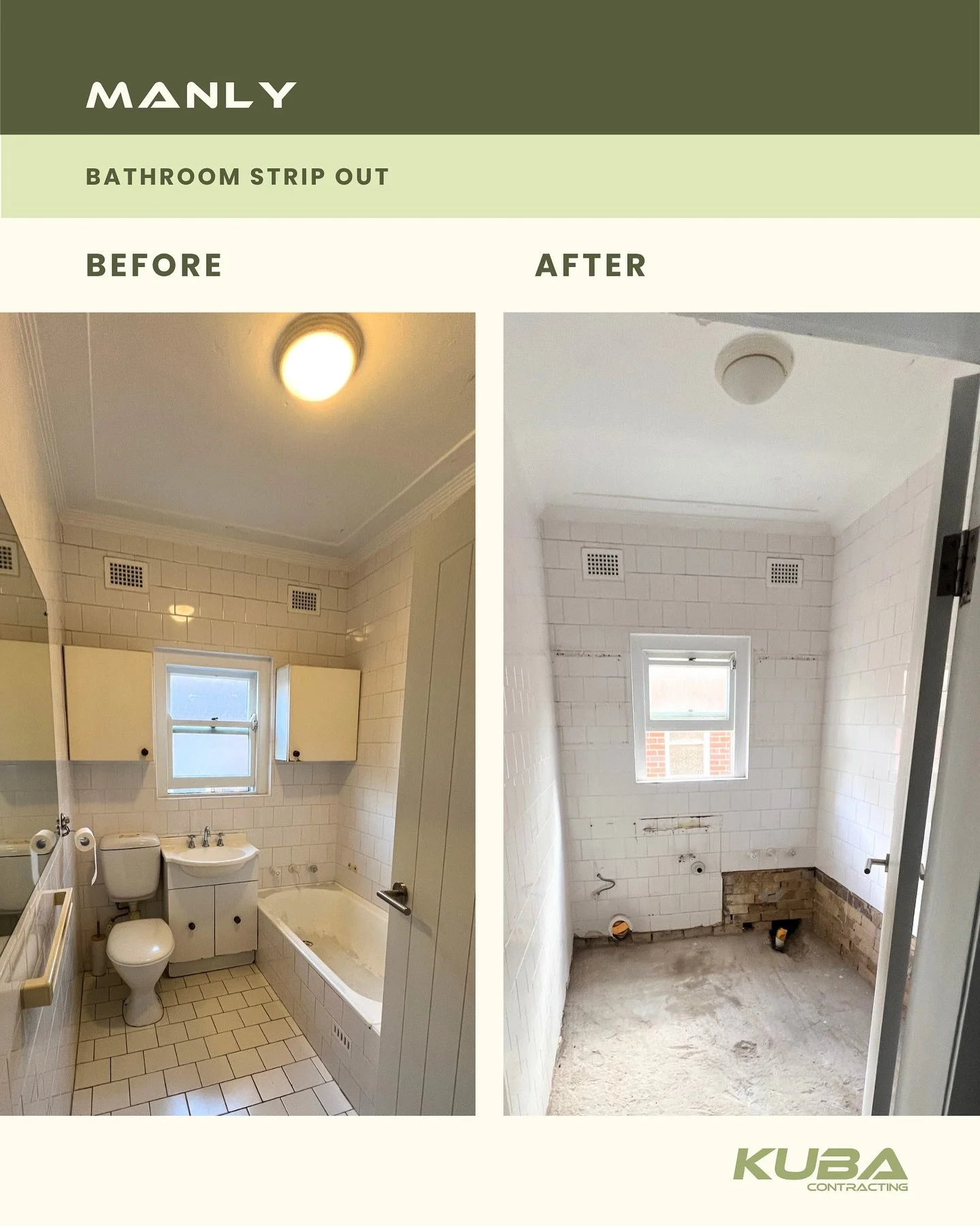 Manly &bull; 
Full bathroom strip out done and dusted!

Toilet, bath, vanity, shower, and floor tiles all out, ready for a fresh new look 🙌

Based on the Northern Beaches? Reach out if you need a hand getting your bathroom renovation started. 📲