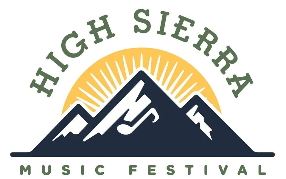 Logo for High Sierra Music Festival featuring stylized mountains with a sunrise and musical notes, with the text "High Sierra Music Festival".