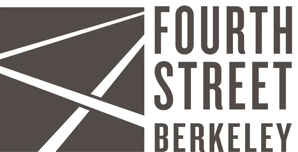 A logo for Fourth Street Berkeley featuring a minimalist geometric street illustration and bold text.