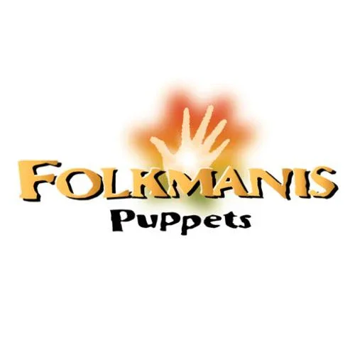 Logo for FolkManis Puppets with a yellow hand and the text 'FolkManis Puppets' in stylized font.