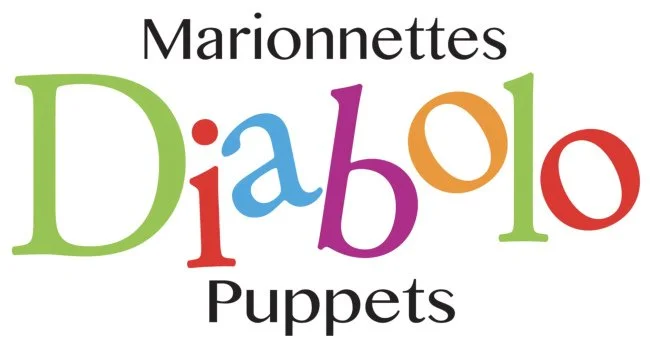 Logo for Marionnettes Diablo Puppets featuring colorful text with the words "Marionnettes Diablo Puppets".