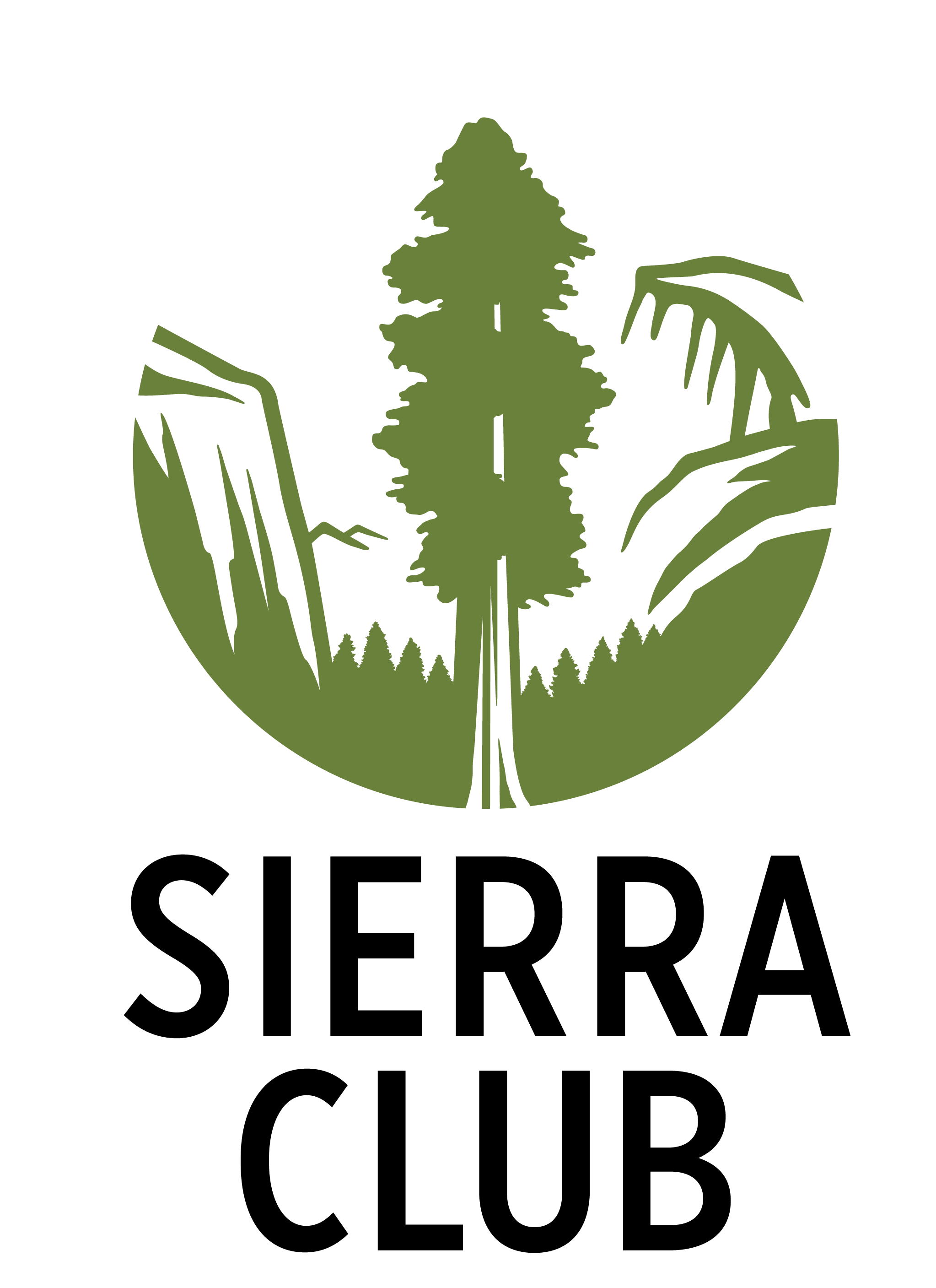 A stylized logo featuring a tall pine tree in the center with side scenery of cliffs and forest, enclosed in a green circular border.