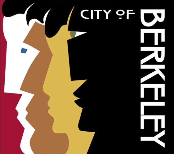 Stylized graphic of four human profiles in white, brown, yellow, and black, lined up facing right, with the text 'City of Berkeley' in white on a black background.