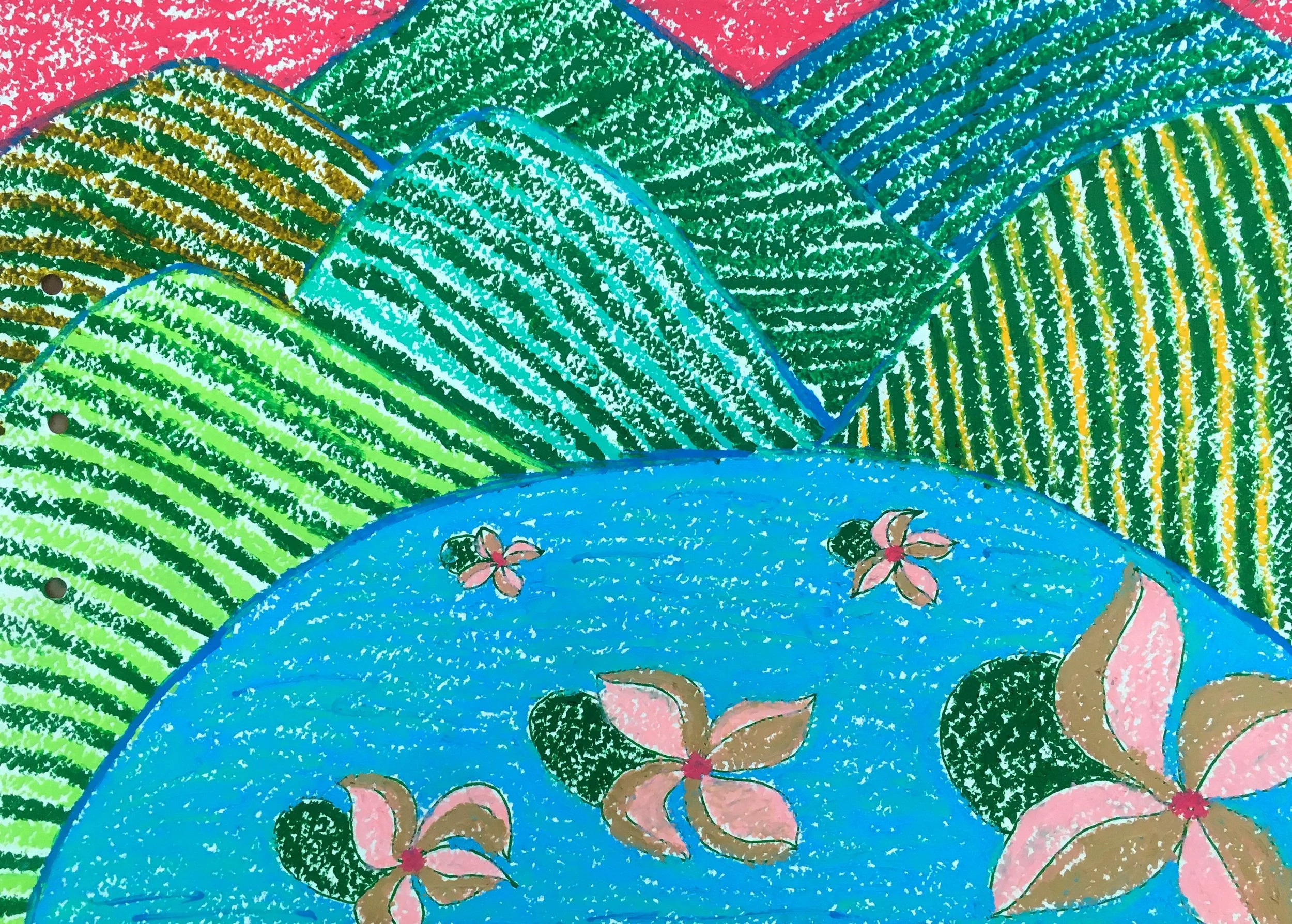 SUMMER MOOD. RACHA oil pastel on paper, A3, 2018, available for purchase, price on request