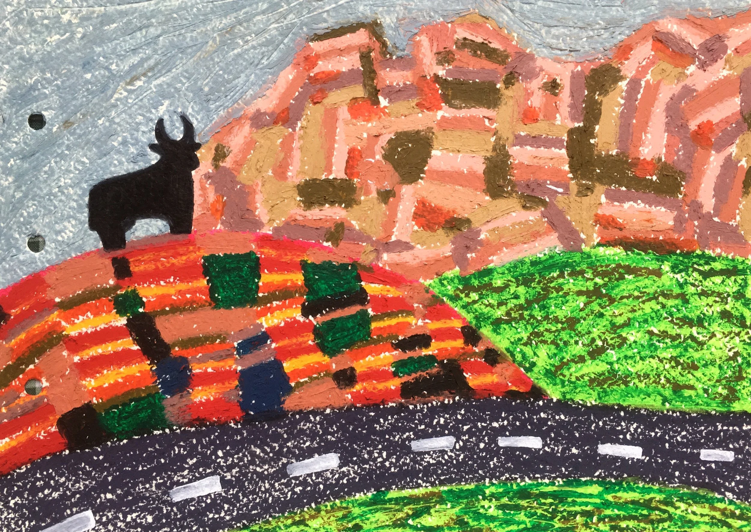 BULL. SPAIN oil pastel on paper, 2018, sold