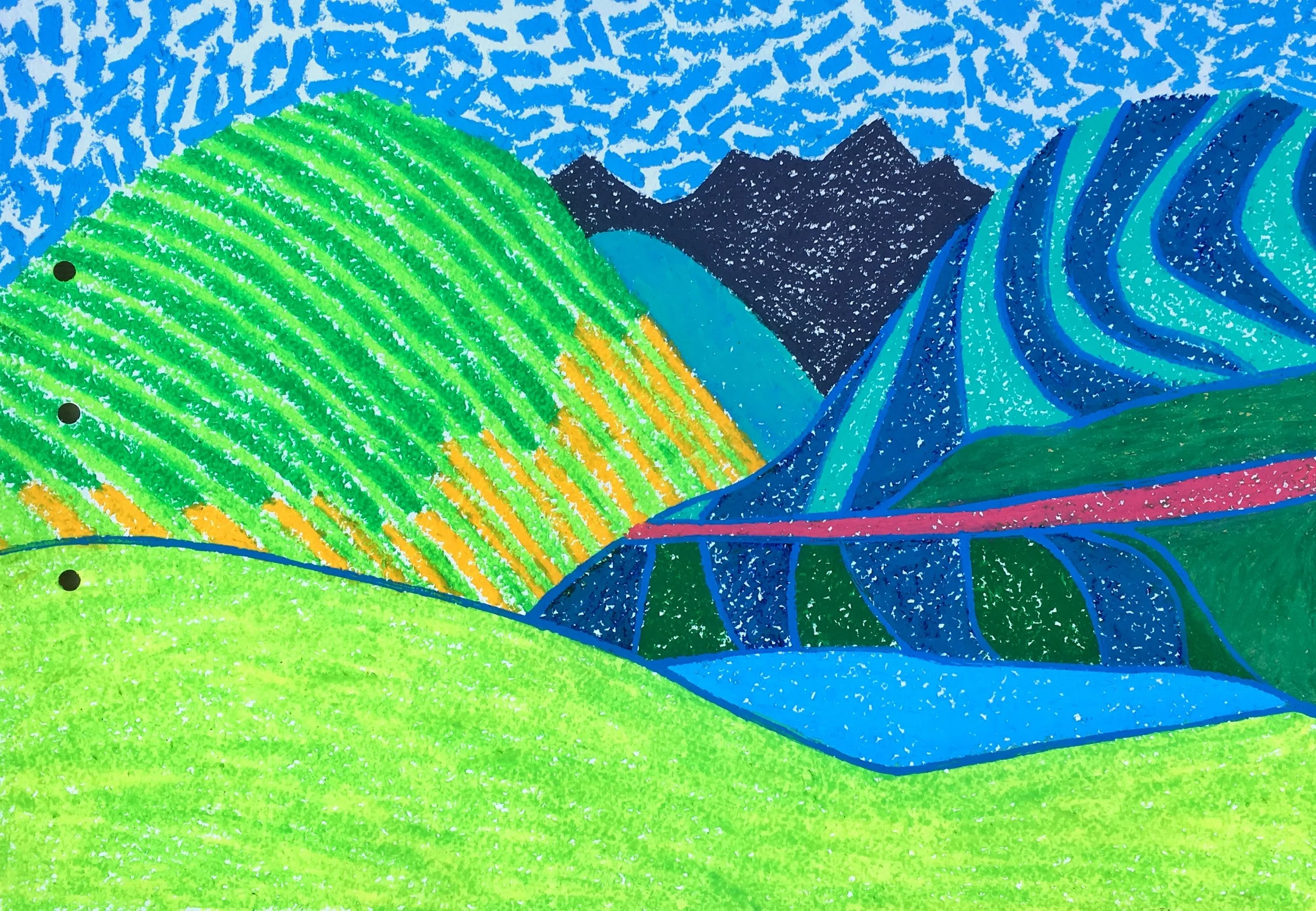 SUMMER MOOD. RACHA oil pastel on paper, 2018, sold