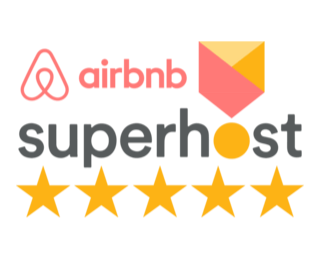Airbnb Superhost logo with five gold stars.
