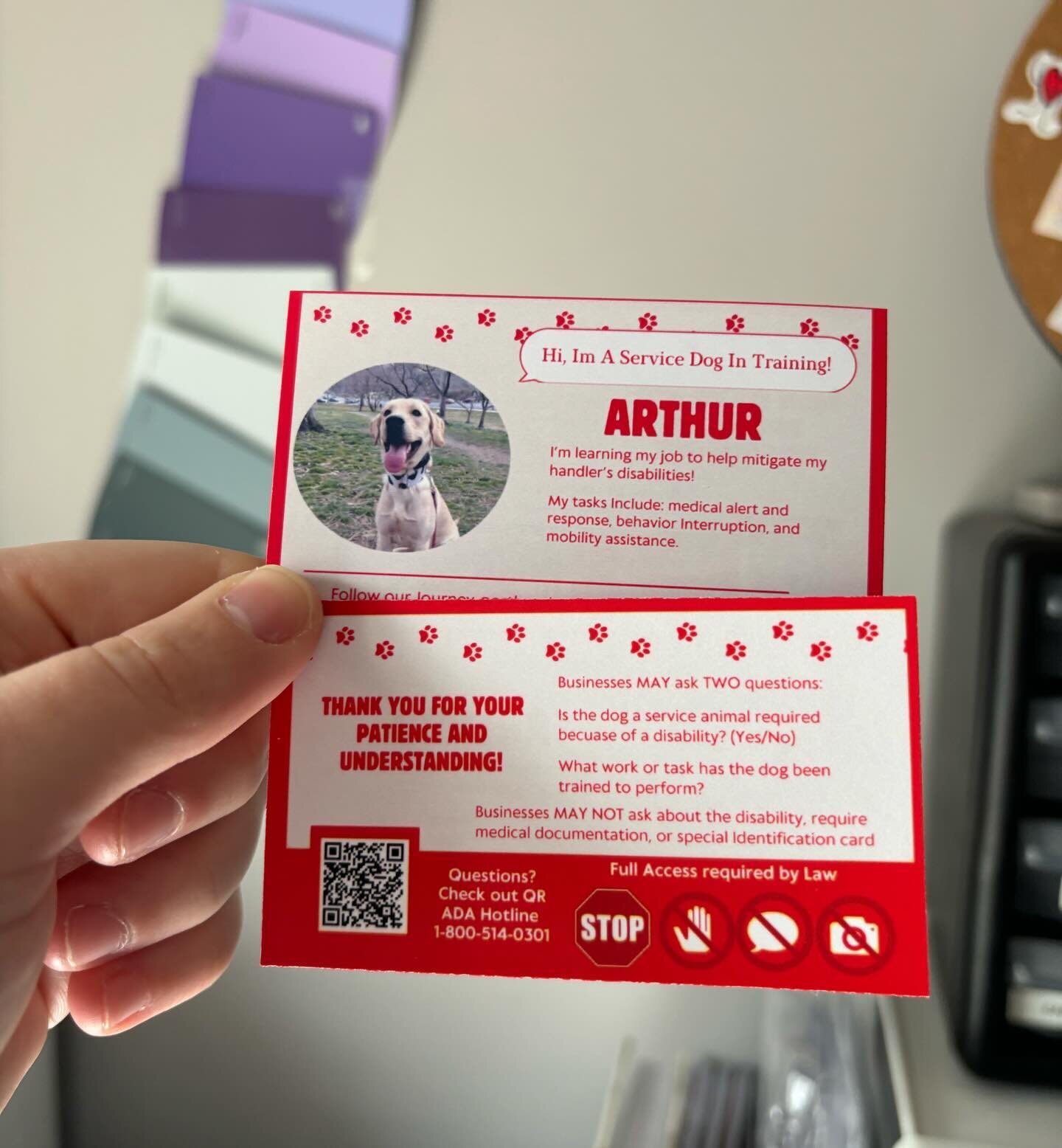 Printed and shipped these custom ADA/ Assistance Dog cards today! Great for education for the public and for advocating for your pup! 🐕&zwj;🦺 ❤️

#servicedog #assistancedog #servicedogintraining #gear #servicedogpatches #servicedogsofinstagram #sma