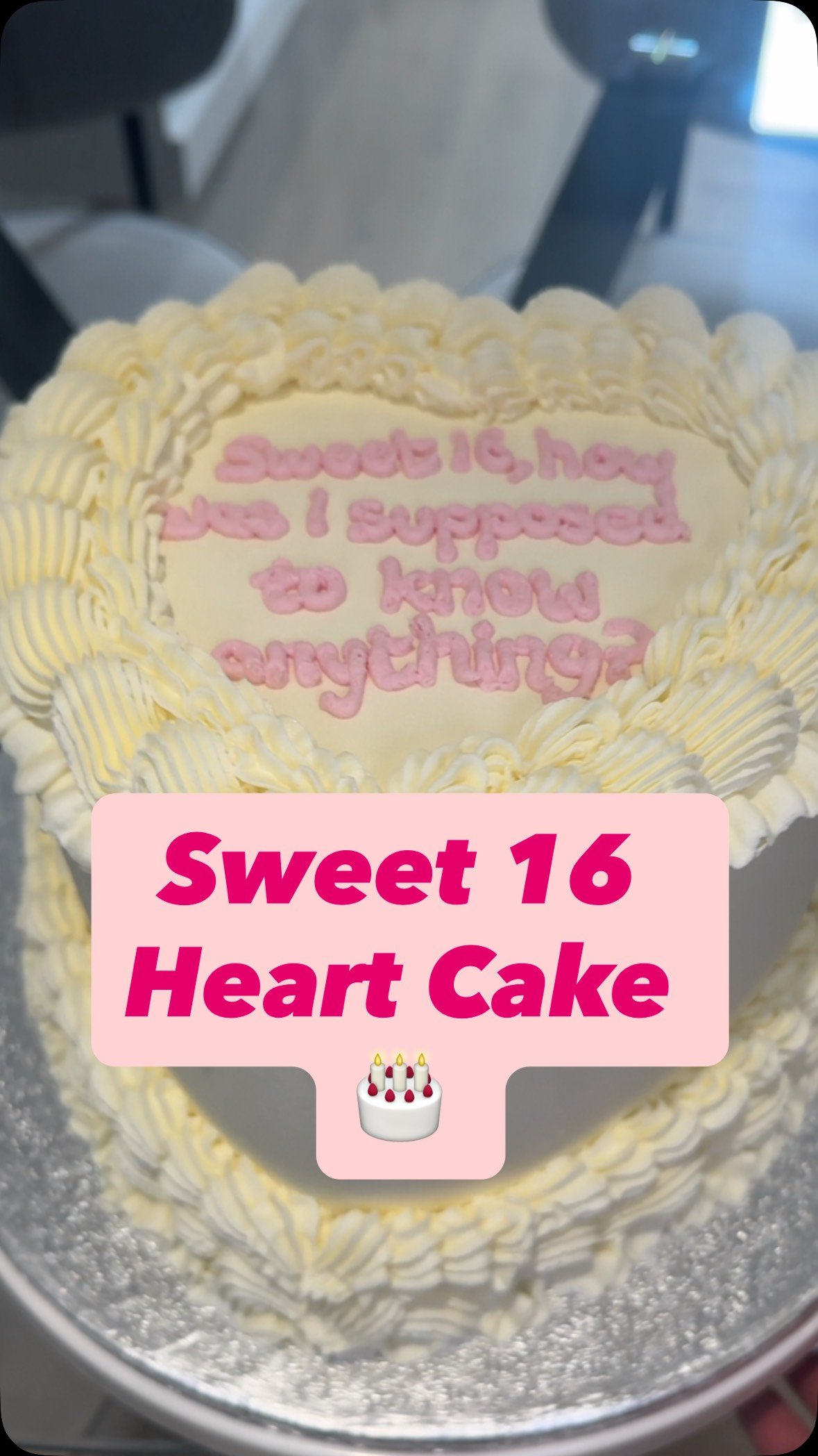 “Sweet 16, how was I supposed to know anything?” #sweetsixteen #birthdaycake #heartcake #baking #homemade #essexcakes #witham #fyp #customcakes