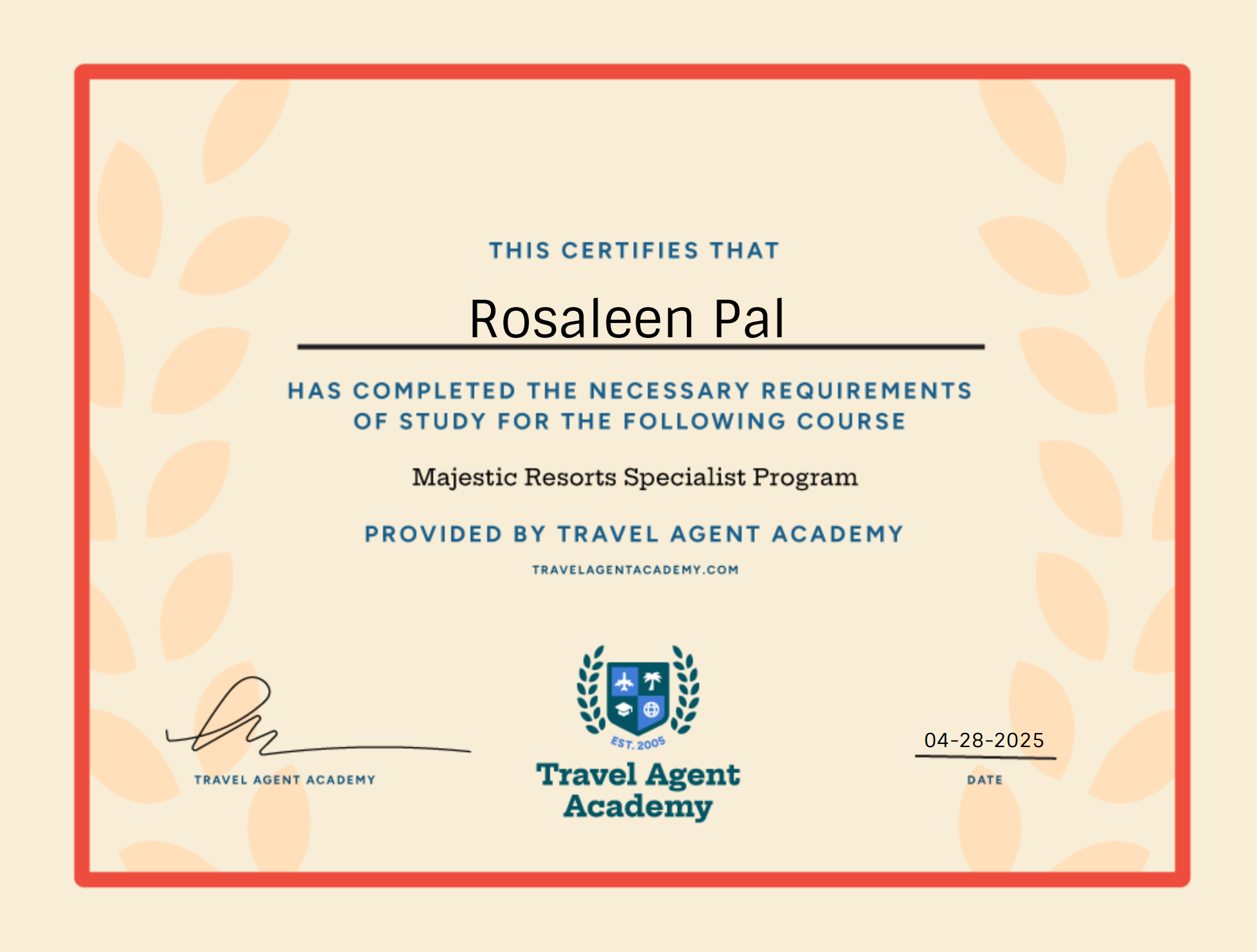 Majestic Resort's certificate.png