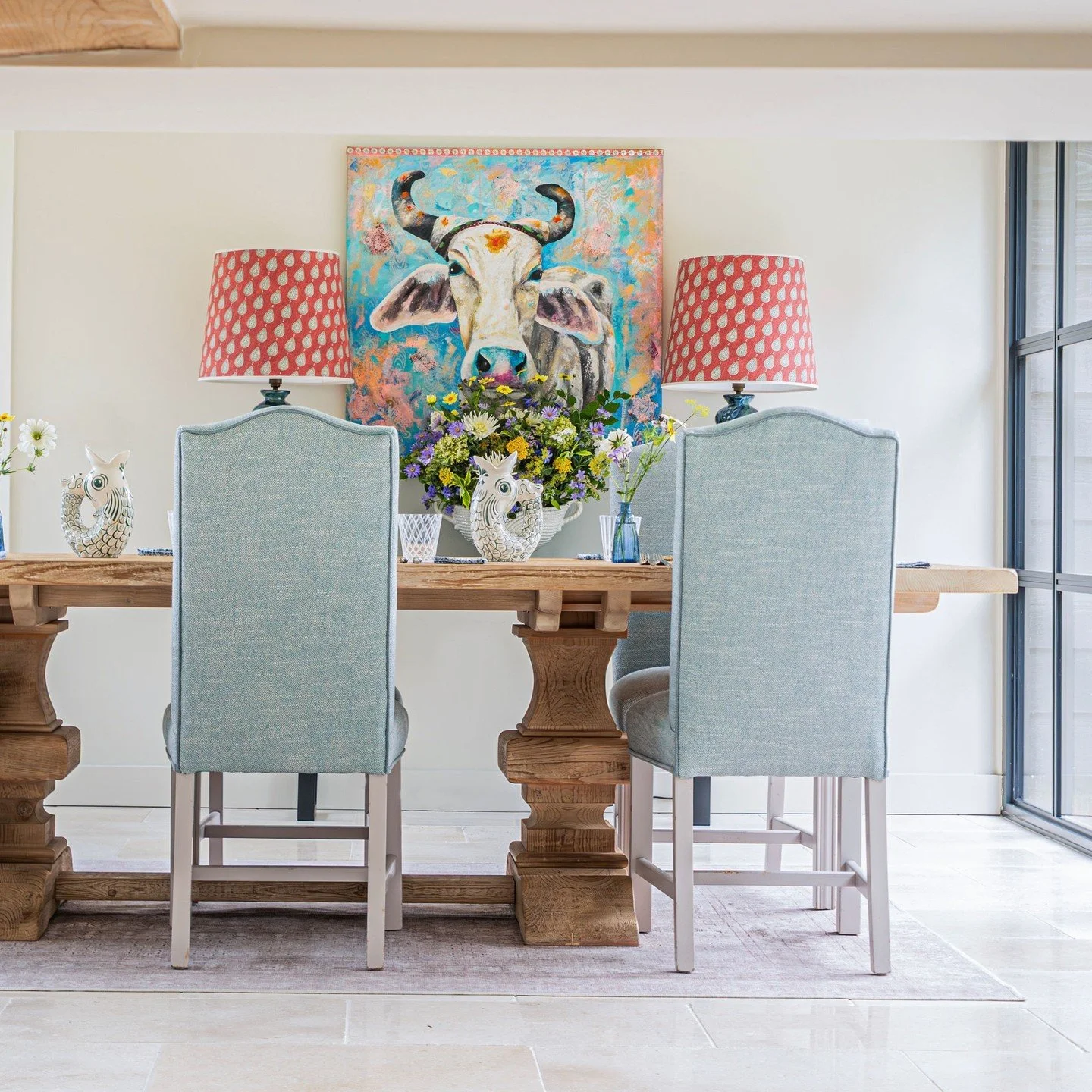 Not every dining room needs to behave.

This one was designed to feel relaxed and welcoming, with confident use of colour and pattern sitting comfortably alongside durable materials and generous proportions.

It&rsquo;s a room made for conversation a