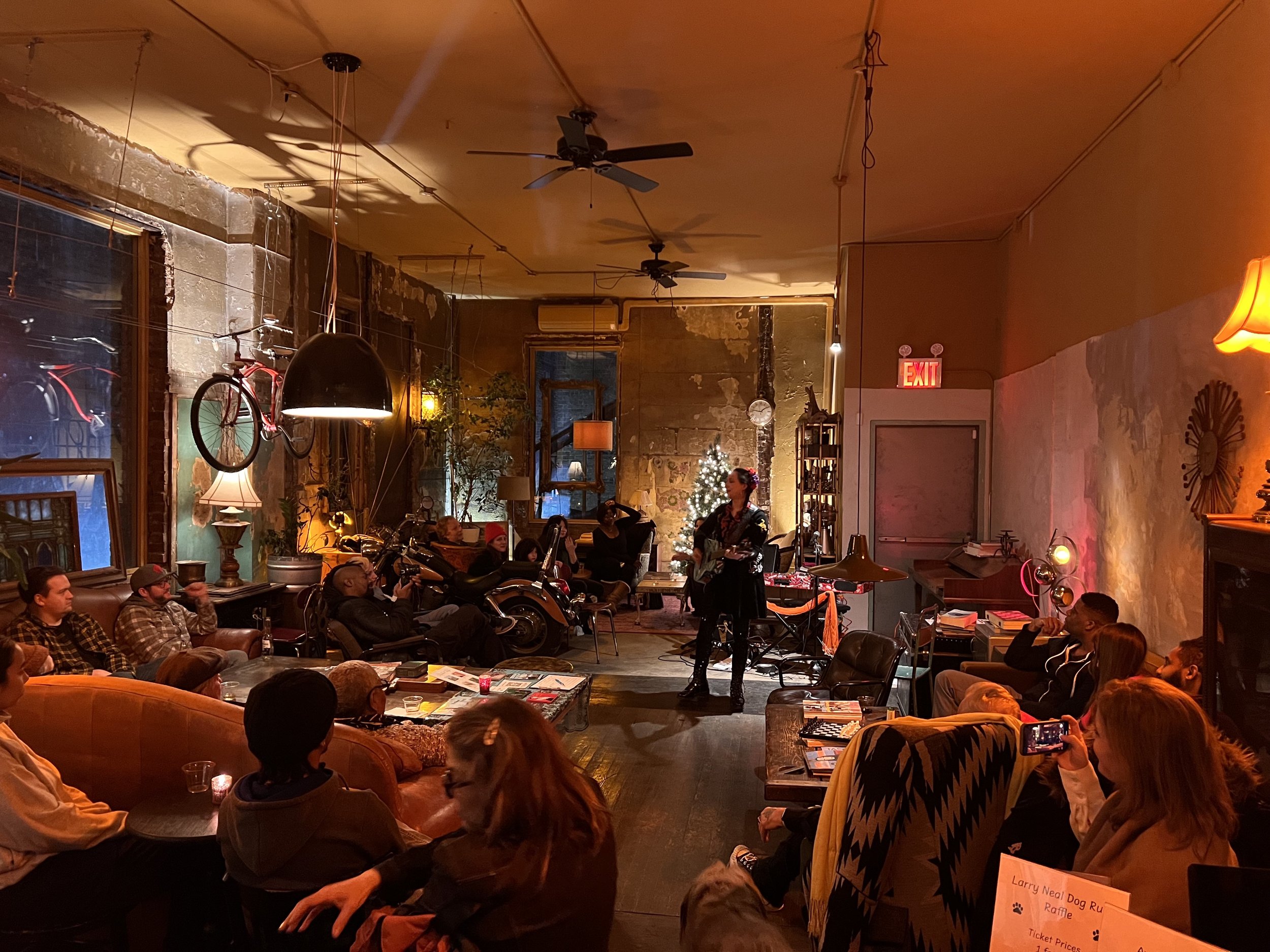 Rachael Sage performing for our fundraiser at Five Flies Coffee Shop.