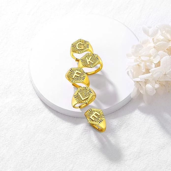 18K Gold Hexagon Initial Ring