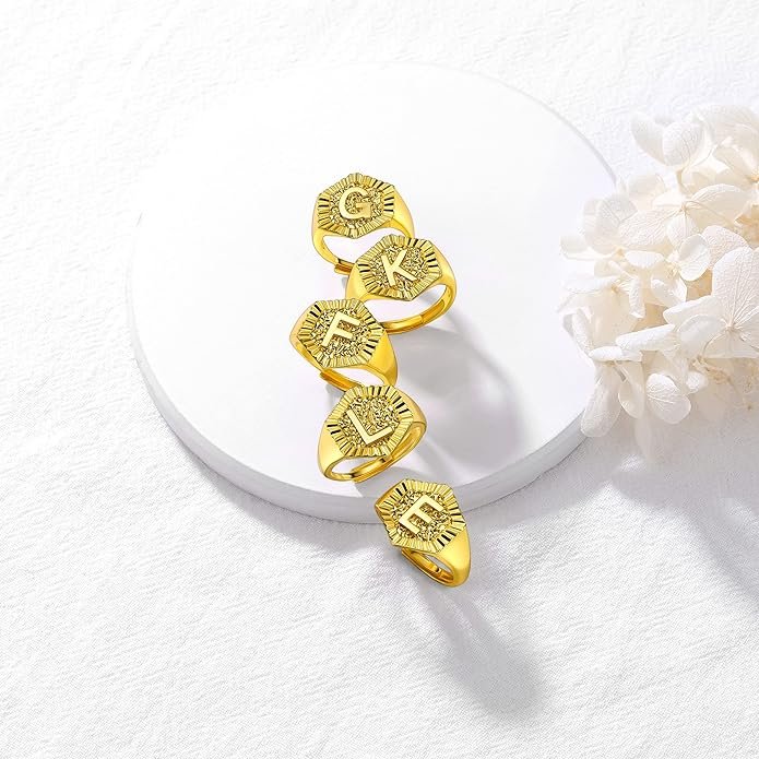 18K Gold Hexagon Initial Ring