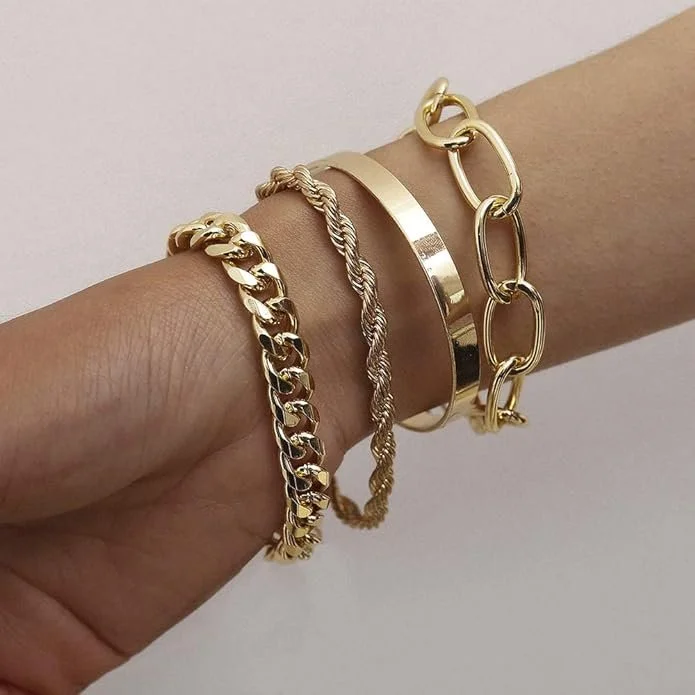 Dainty Boho Gold Chain Bracelet Set
